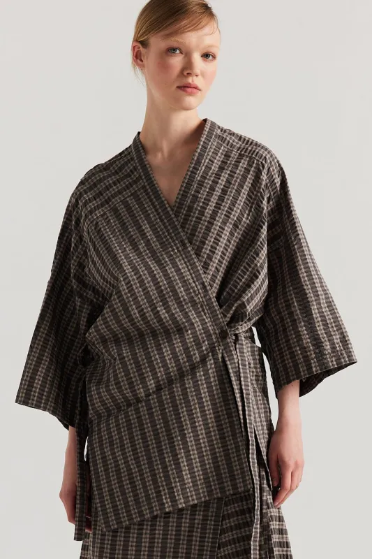 Glide Wrap Top Brown Check sold by Kloke