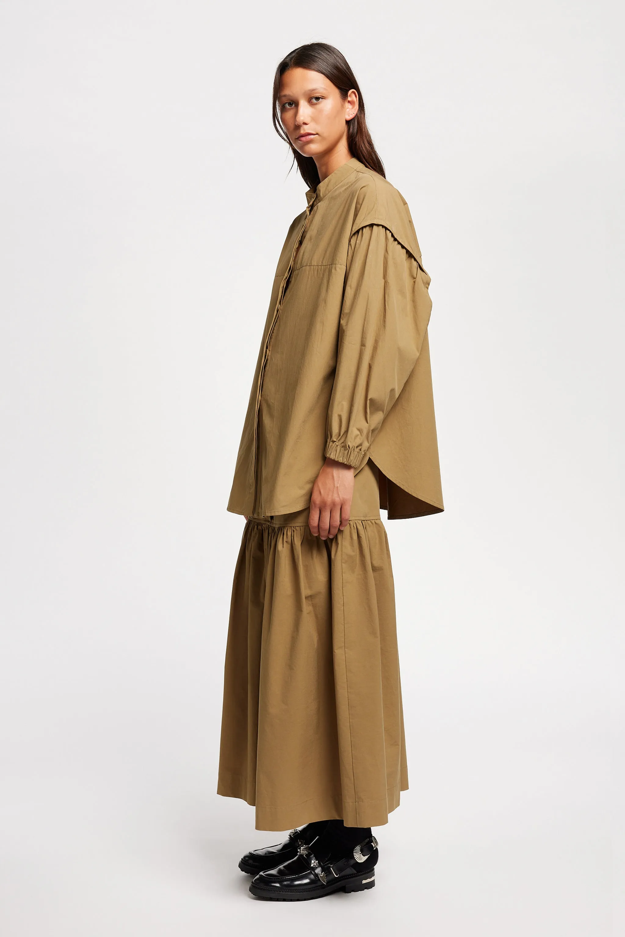 Transit Gathered Blouse Dusty Olive sold by Kloke