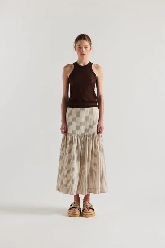 Nocturne Gathered Skirt Ecru Pin Stripe made by Kloke