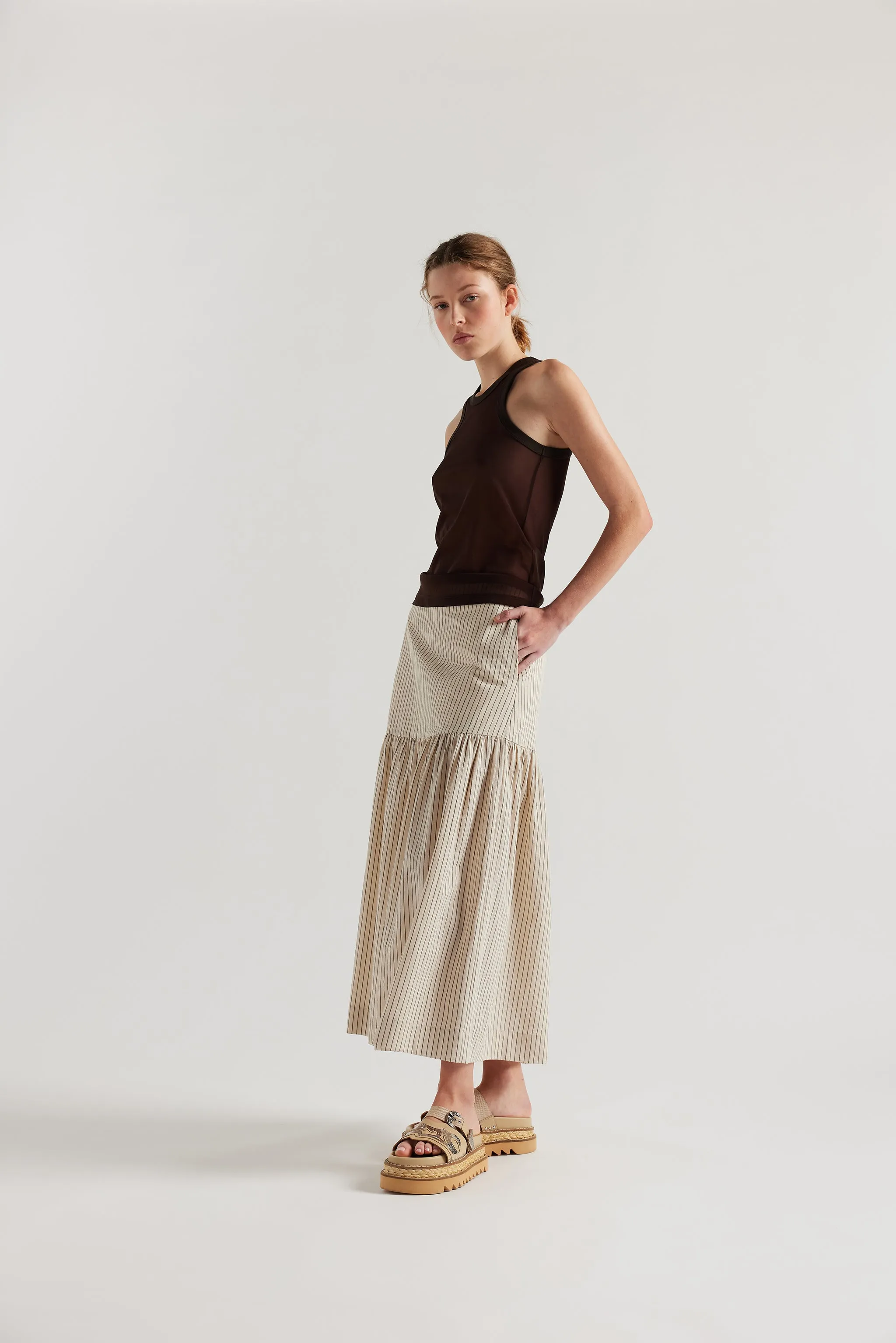 Nocturne Gathered Skirt Ecru Pin Stripe sold by Kloke product image thumbnail 2