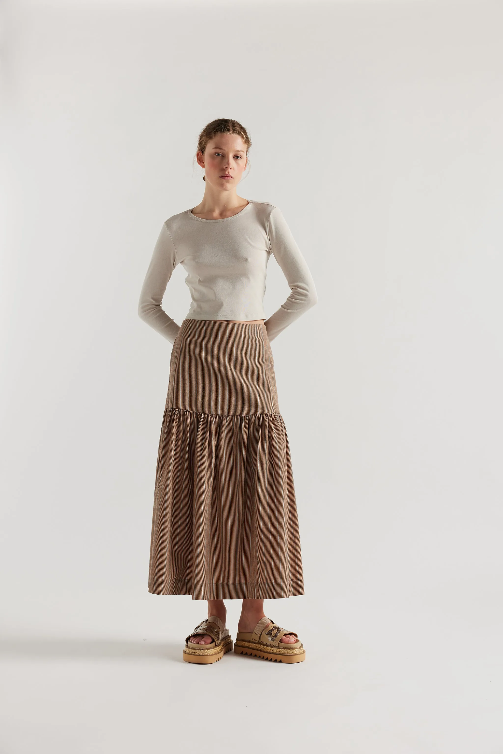 Nocturne Gathered Skirt Clay Stripe sold by Kloke product image thumbnail 4