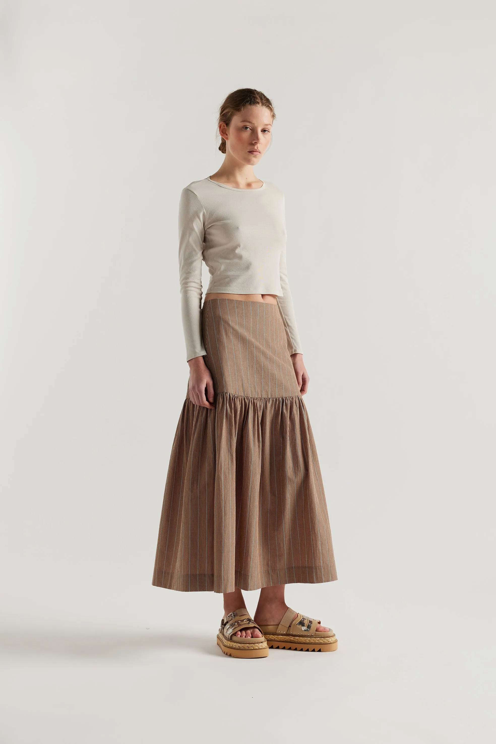 Nocturne Gathered Skirt Clay Stripe sold by Kloke