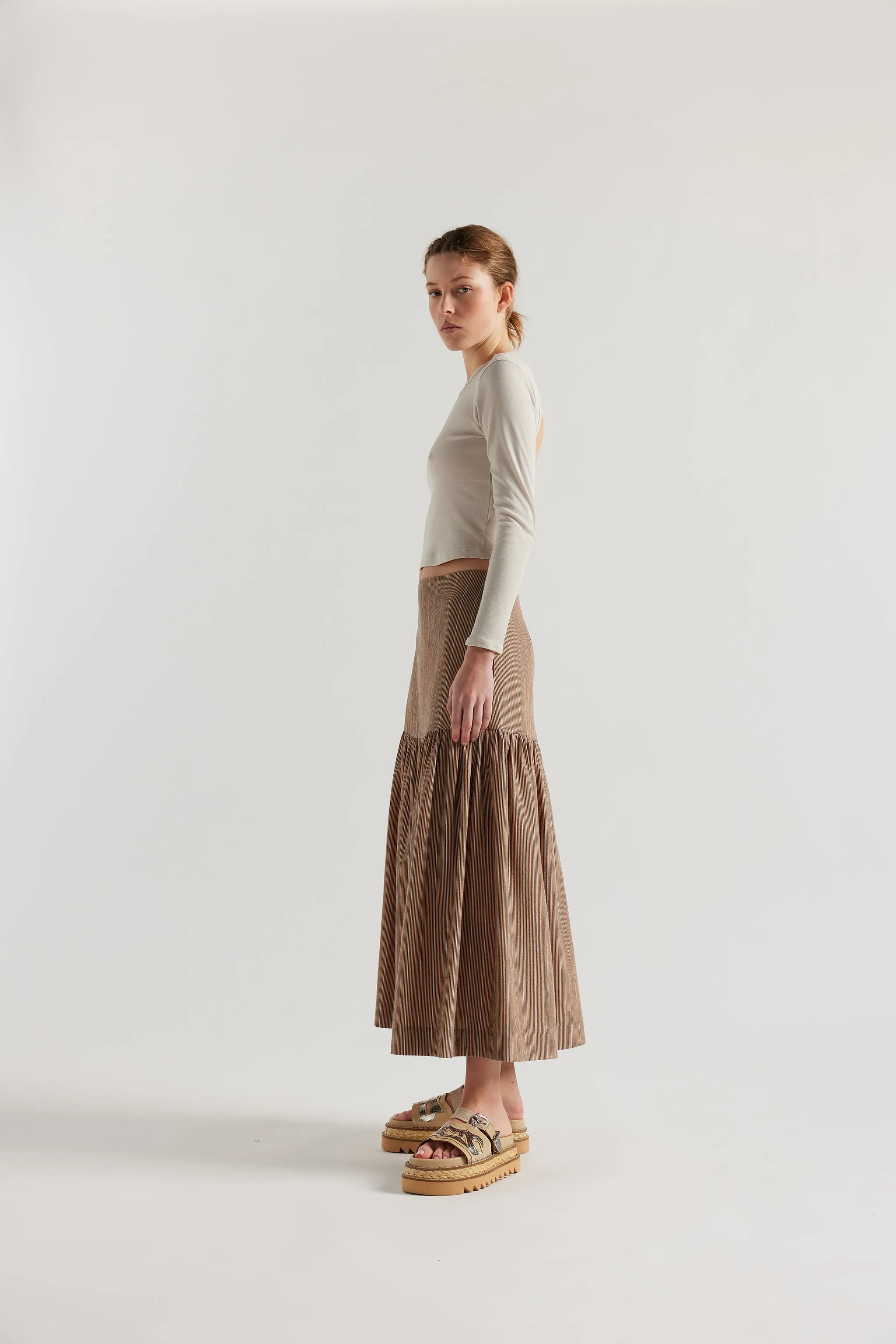Nocturne Gathered Skirt Clay Stripe sold by Kloke product image thumbnail 3