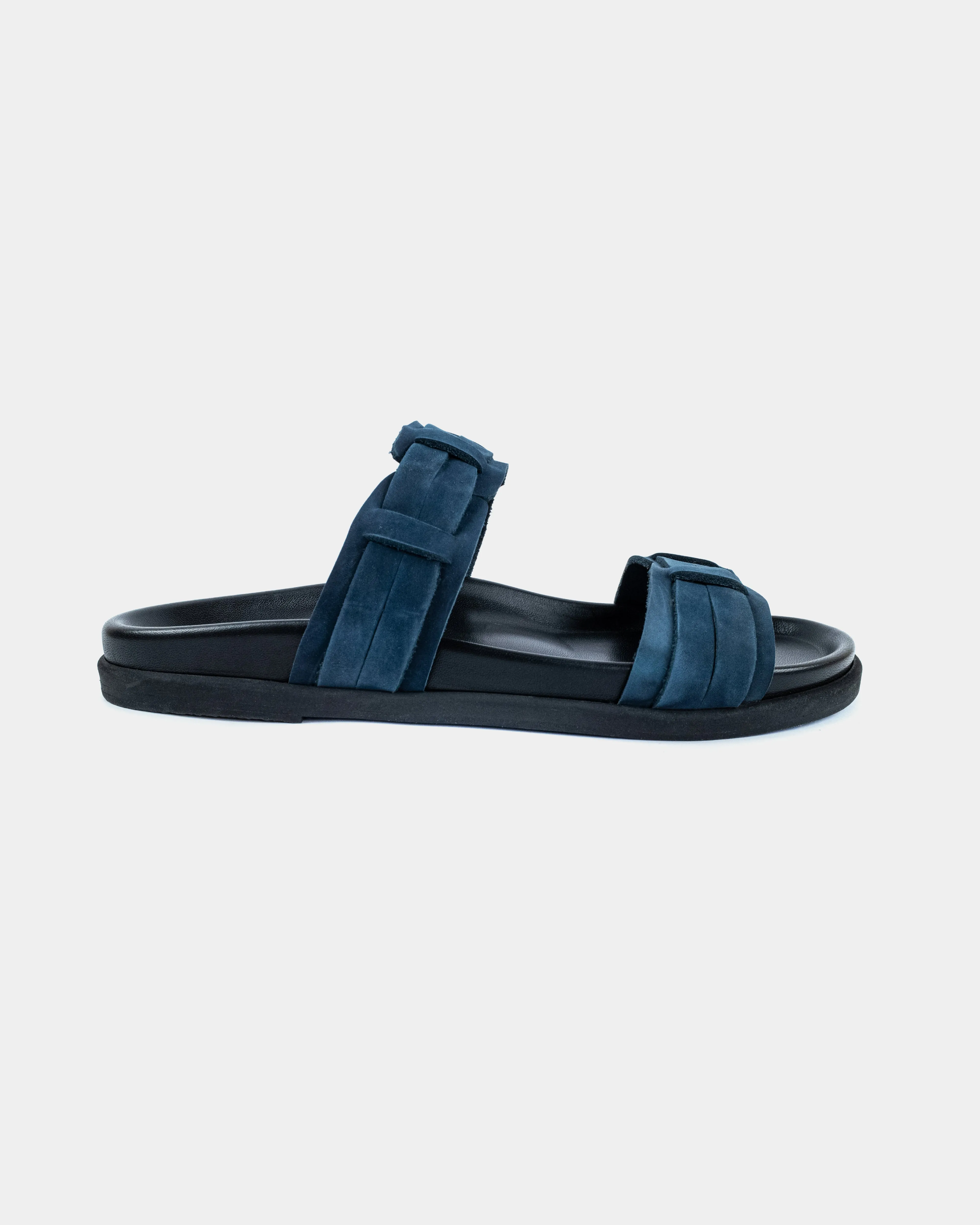 NISYROS FOOTBED - BLACK/NAVY SUEDE sold by Kyma