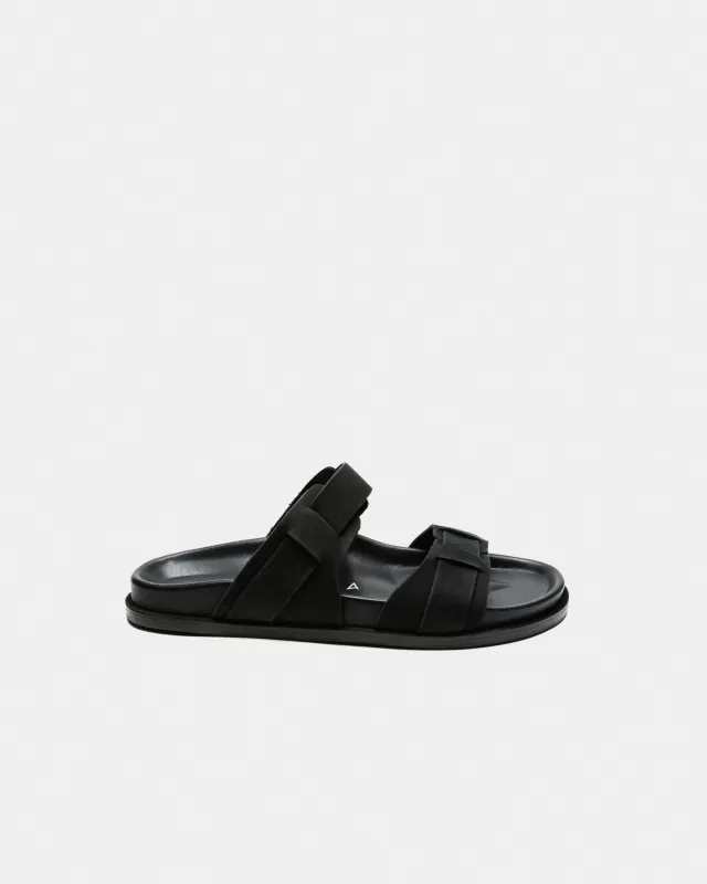 CORFU FOOTBED - BLACK/BLACK SUEDE sold by Kyma