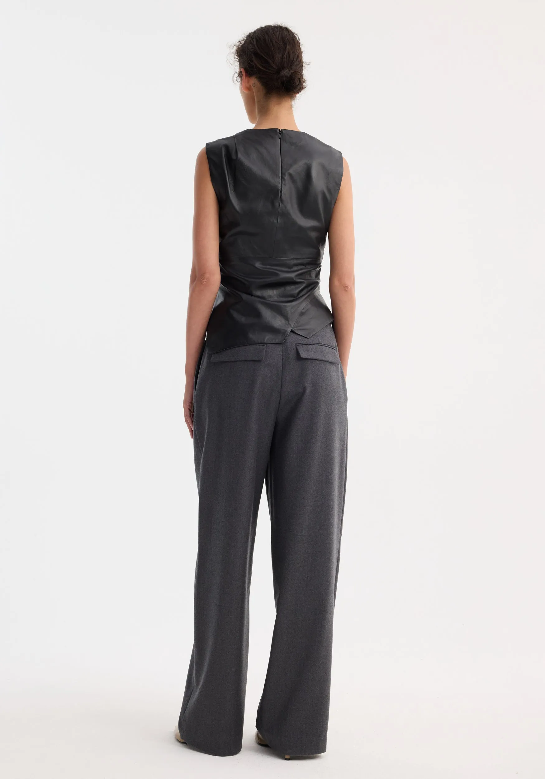 Sleeveless draped leather top | black sold by Rohe product image thumbnail 4