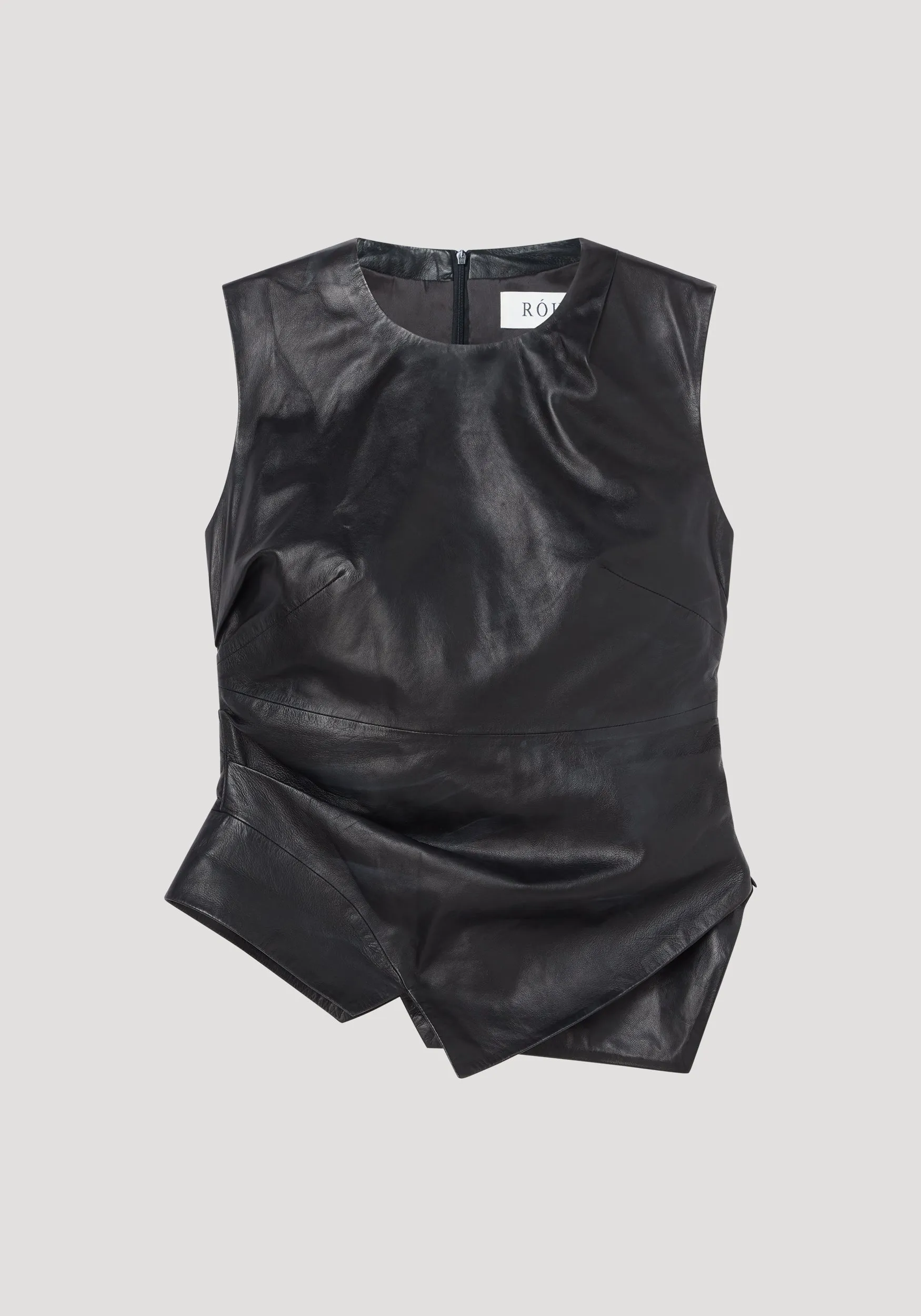 Sleeveless draped leather top | black sold by Rohe product image thumbnail 5
