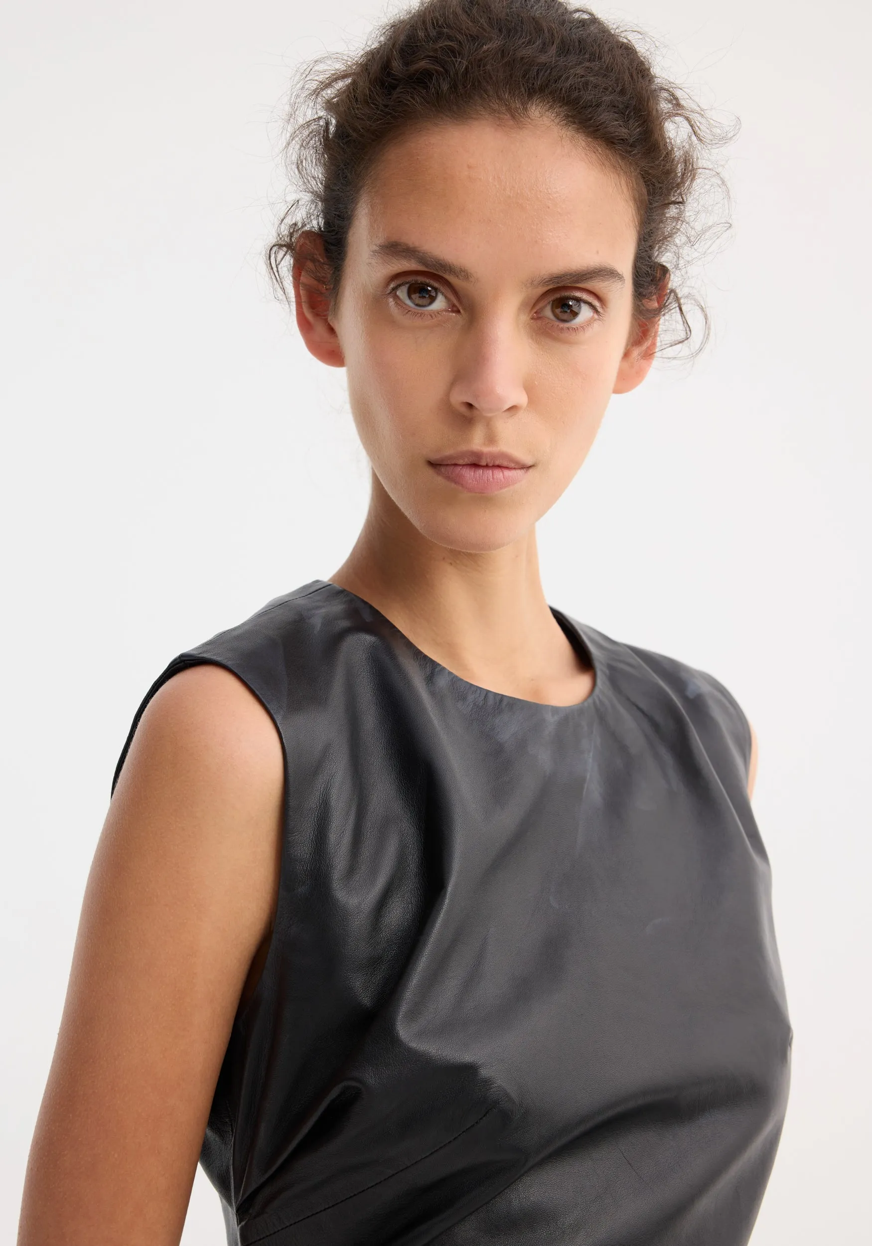 Sleeveless draped leather top | black sold by Rohe product image thumbnail 3