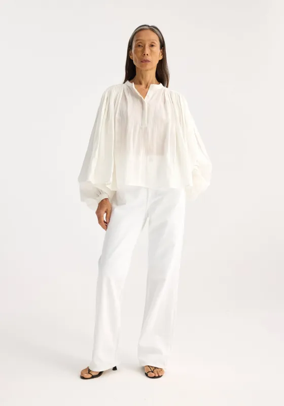Pleated ramie top | optic white sold by Rohe