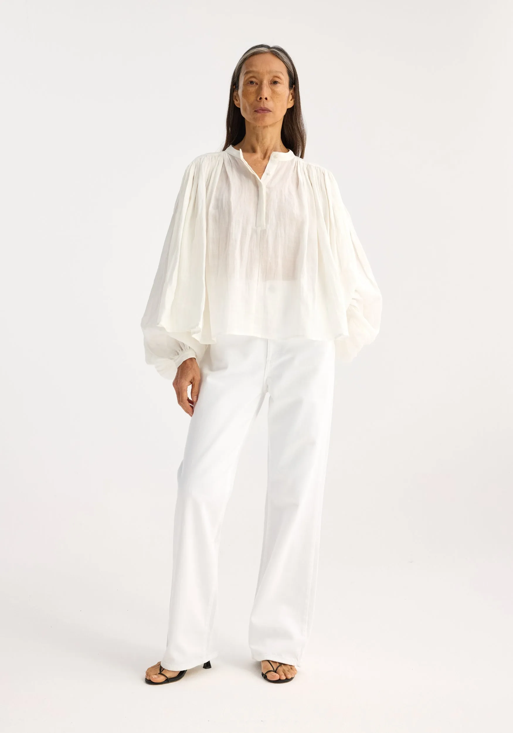 Pleated ramie top | optic white sold by Rohe