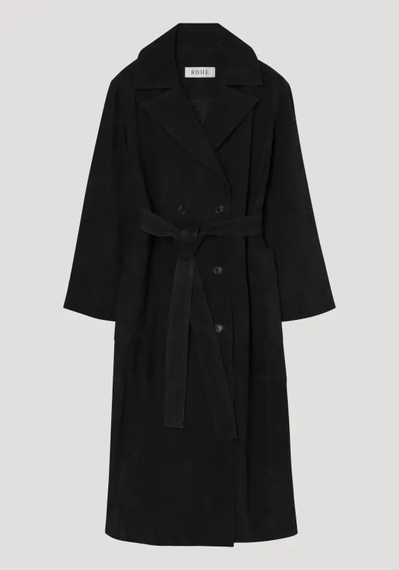 Suede belted wrap coat | black made by Rohe