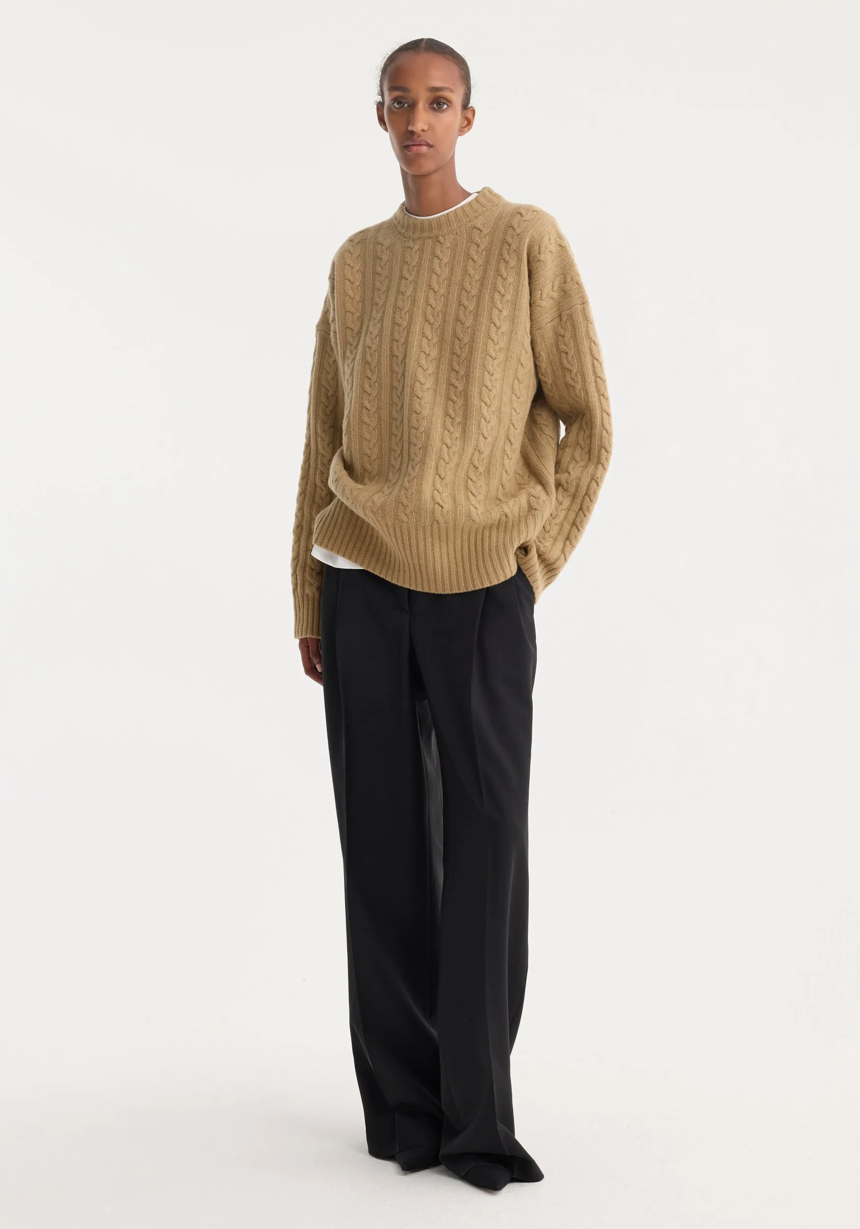 Cable knit jumper | camel sold by Rohe