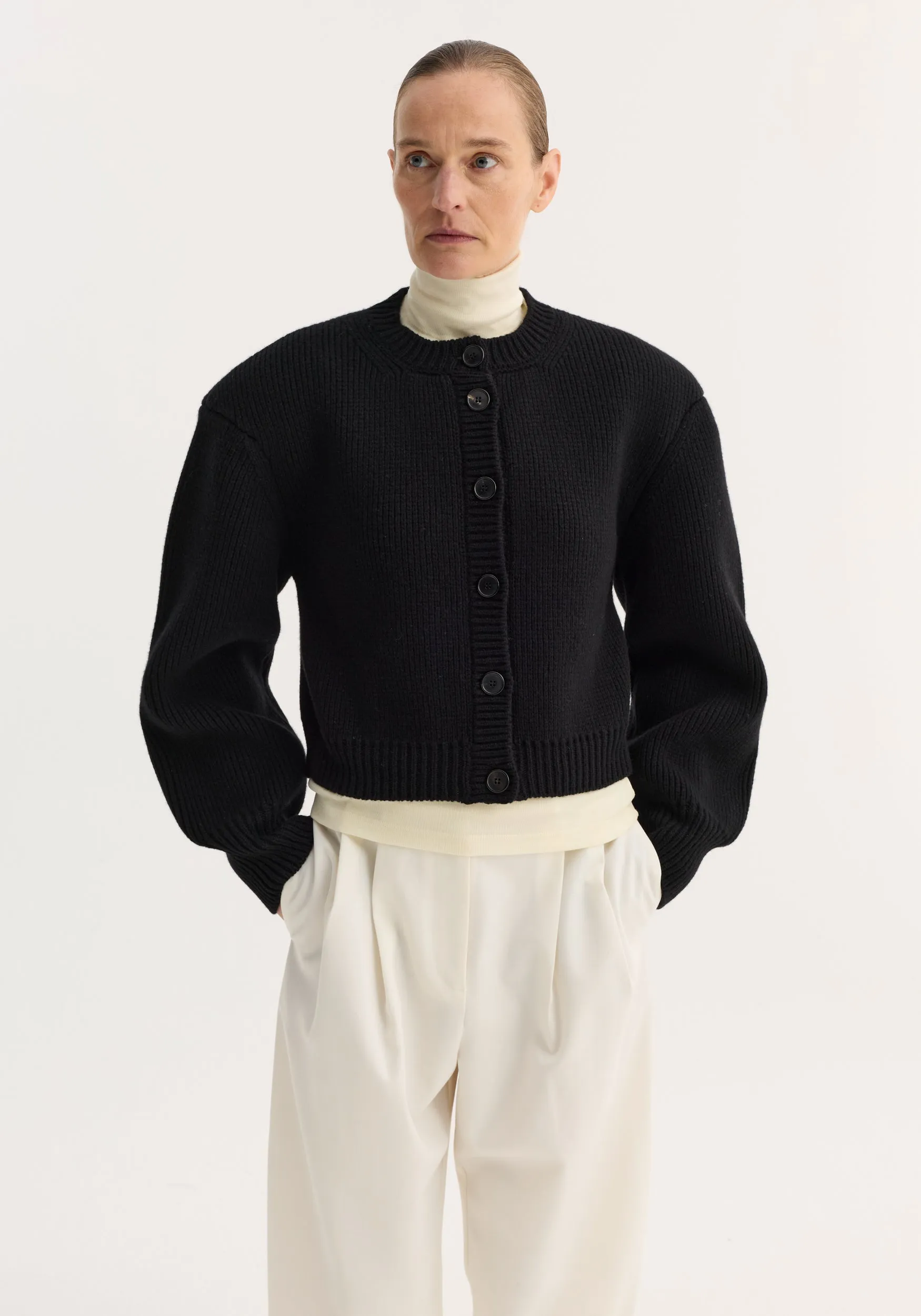 Statement shoulder cardigan | black sold by Rohe product image thumbnail 4