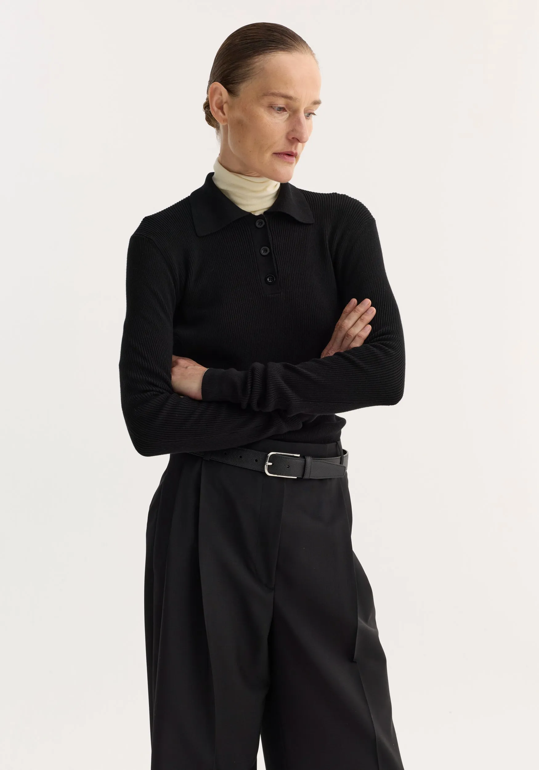 Rib knitted polo | black sold by Rohe product image thumbnail 2