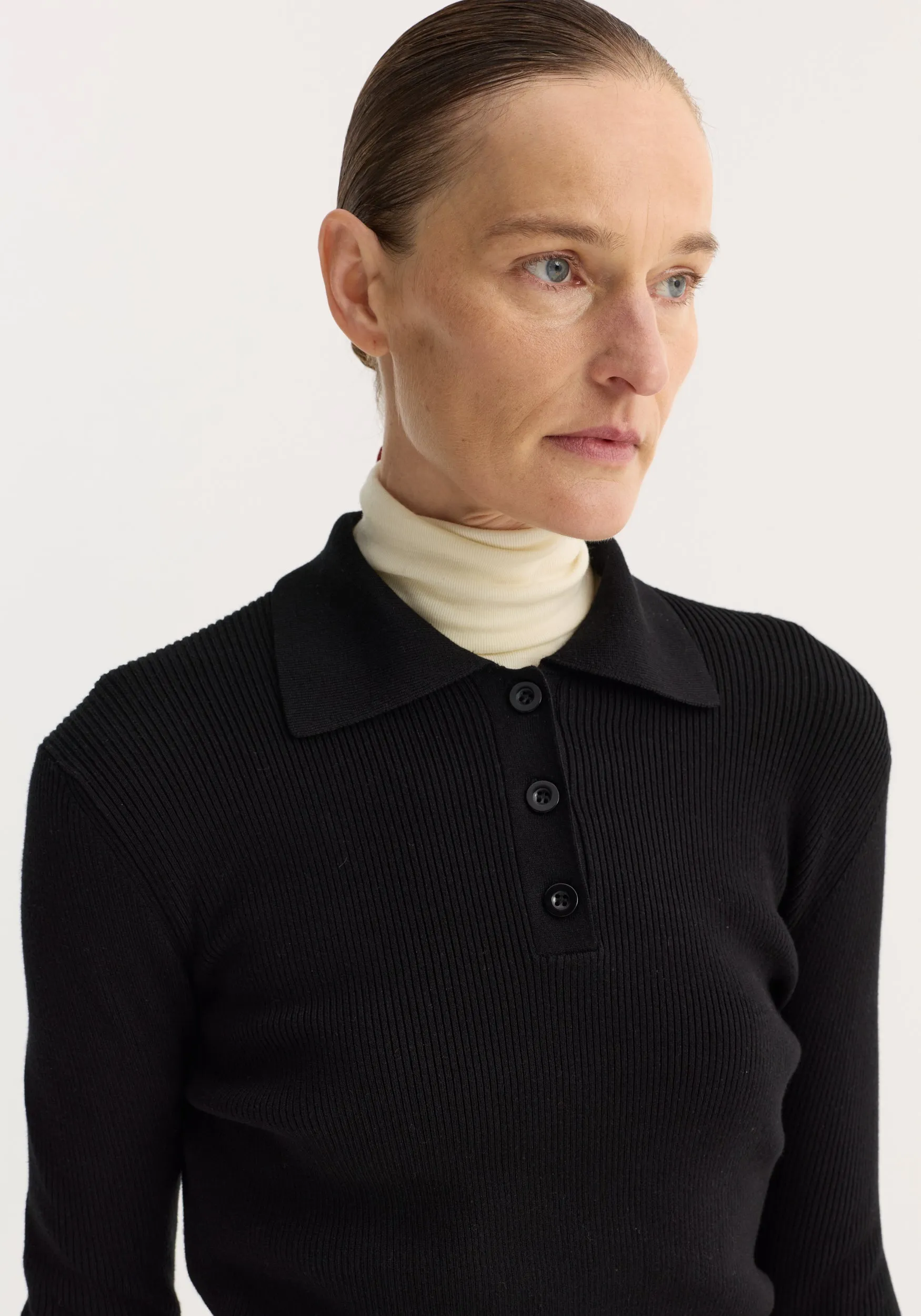 Rib knitted polo | black sold by Rohe product image thumbnail 3