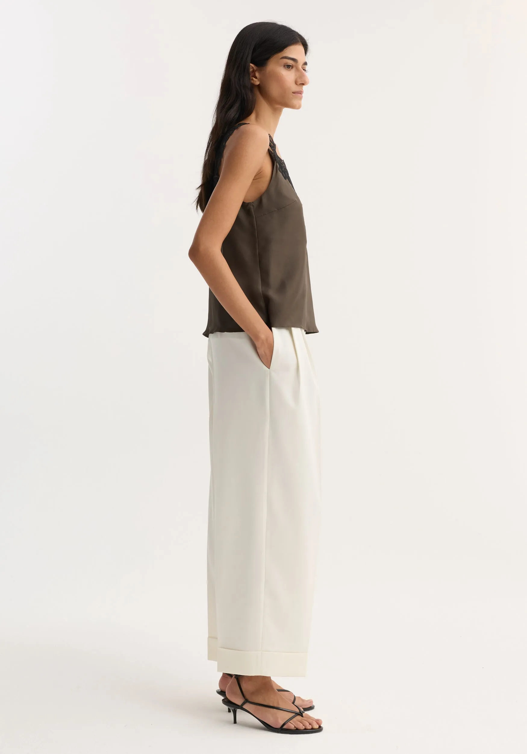 V-neck silk lace top | earth sold by Rohe product image thumbnail 3