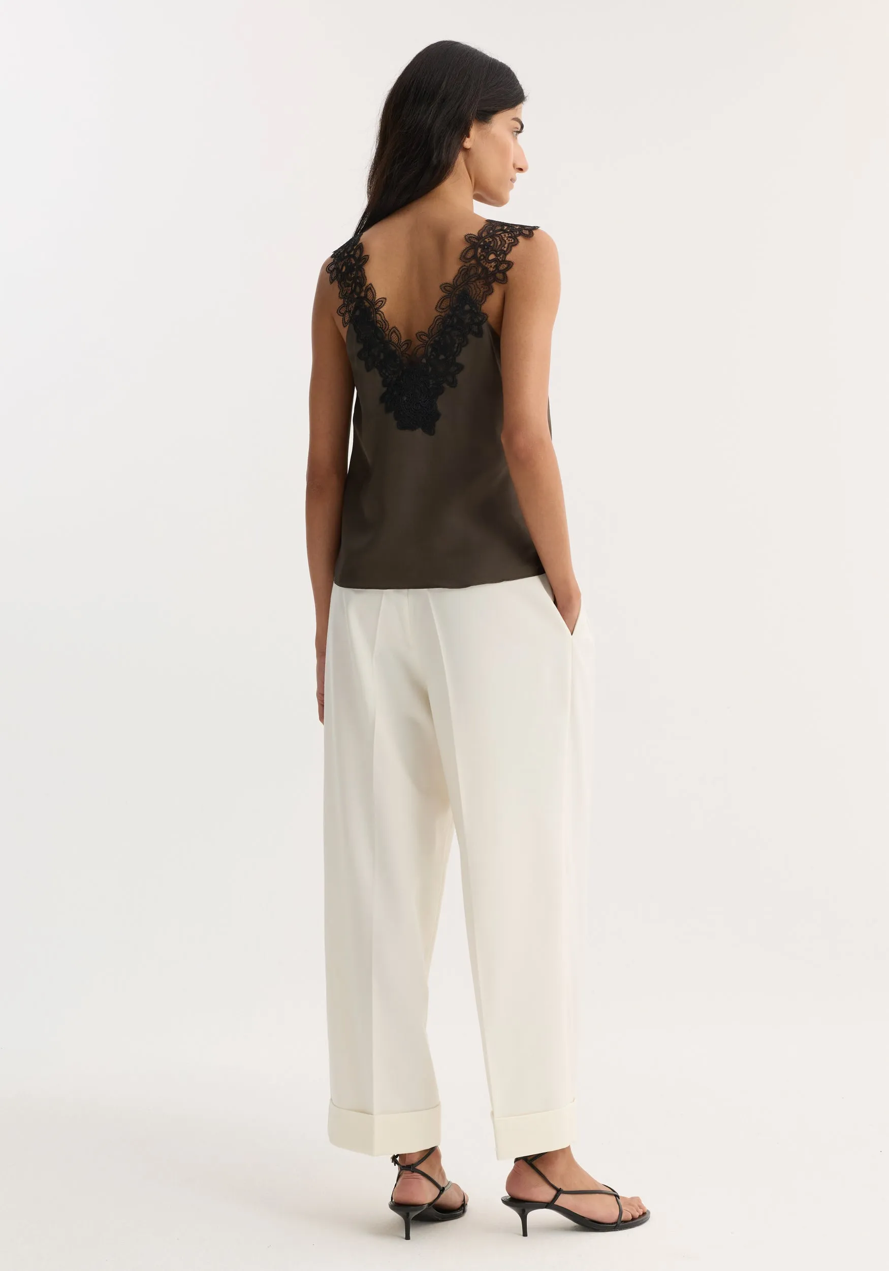V-neck silk lace top | earth sold by Rohe product image thumbnail 5
