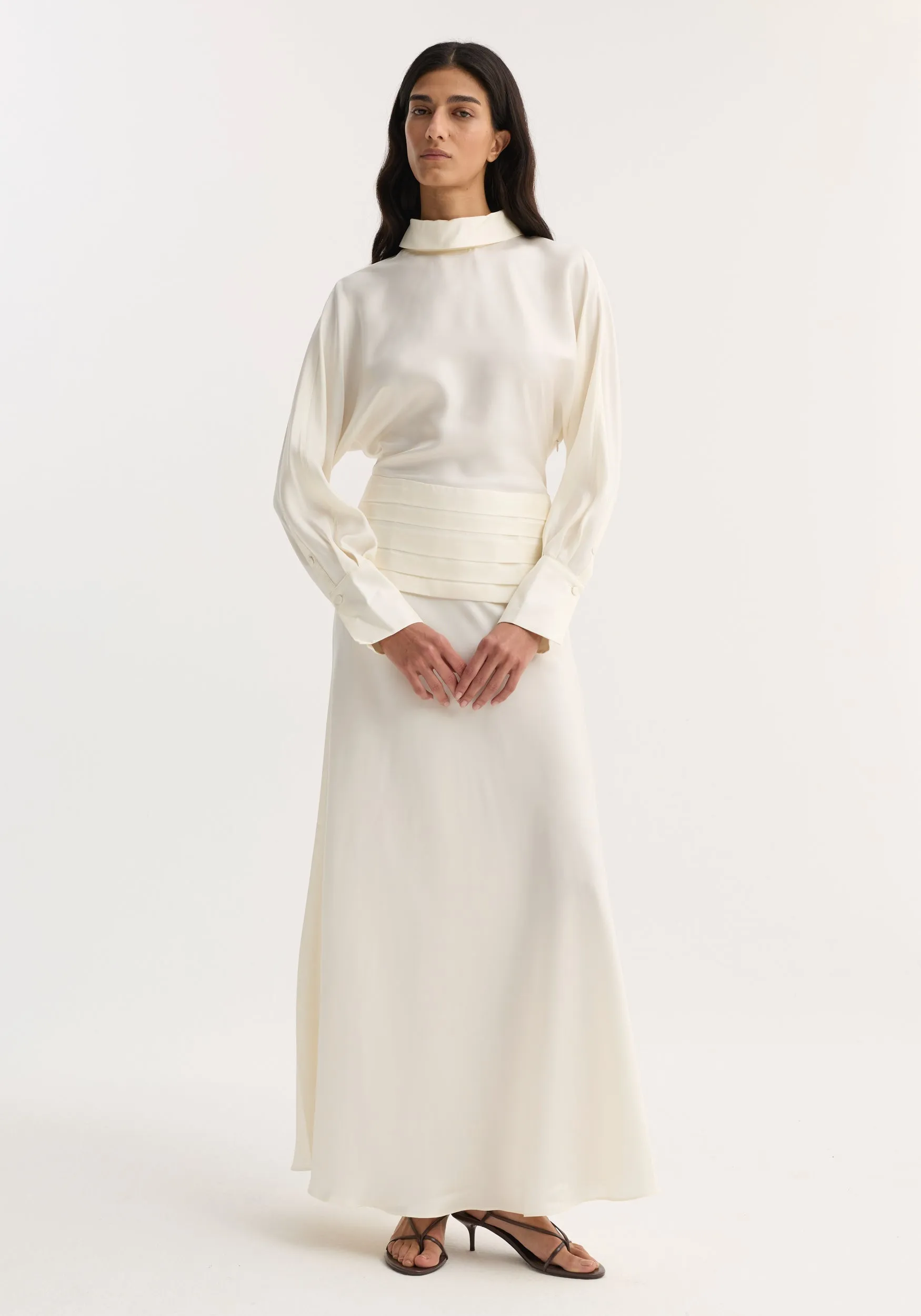 Tuxedo silk dress | cream sold by Rohe