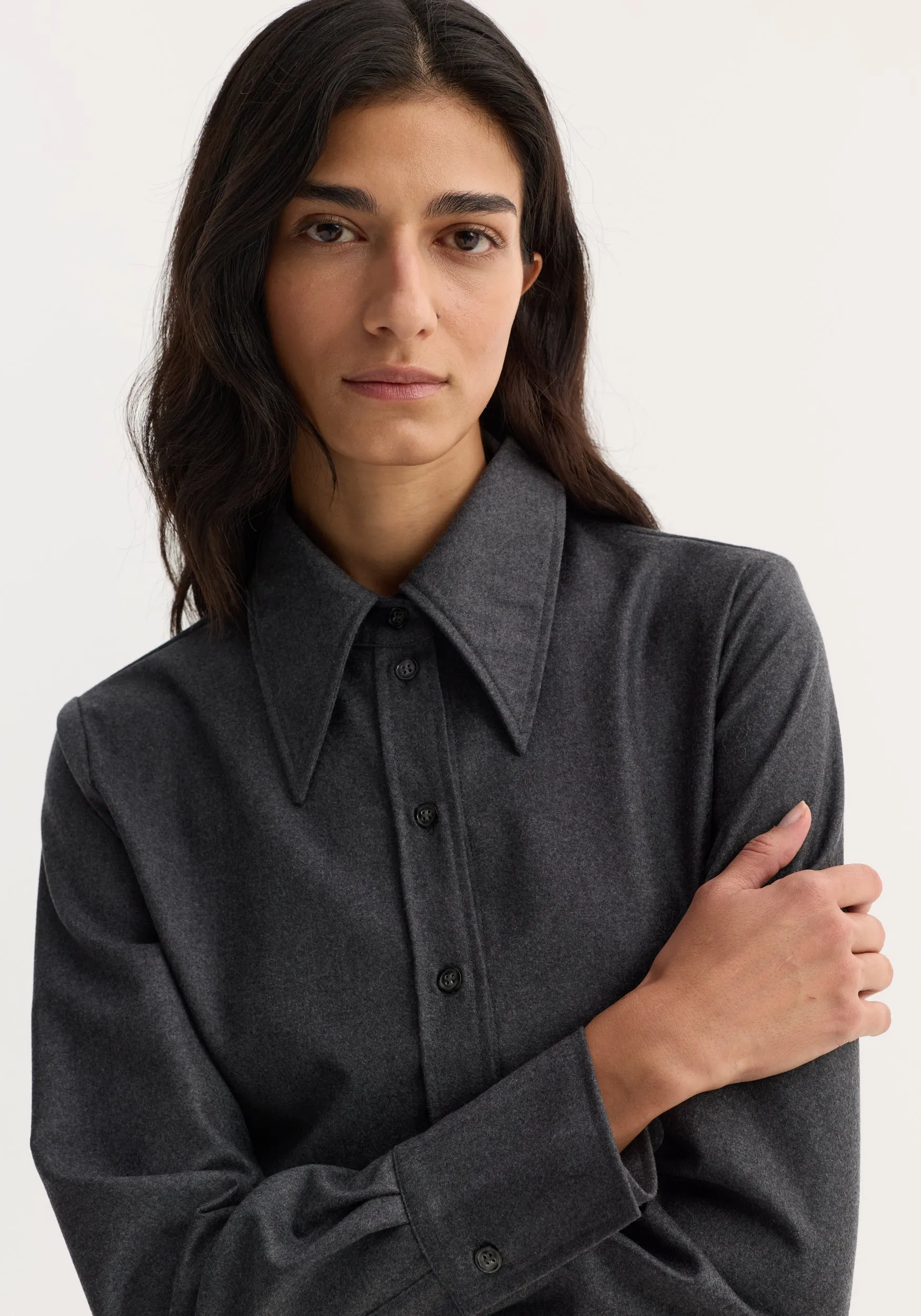 Fitted shirt | dark grey melange sold by Rohe product image thumbnail 4