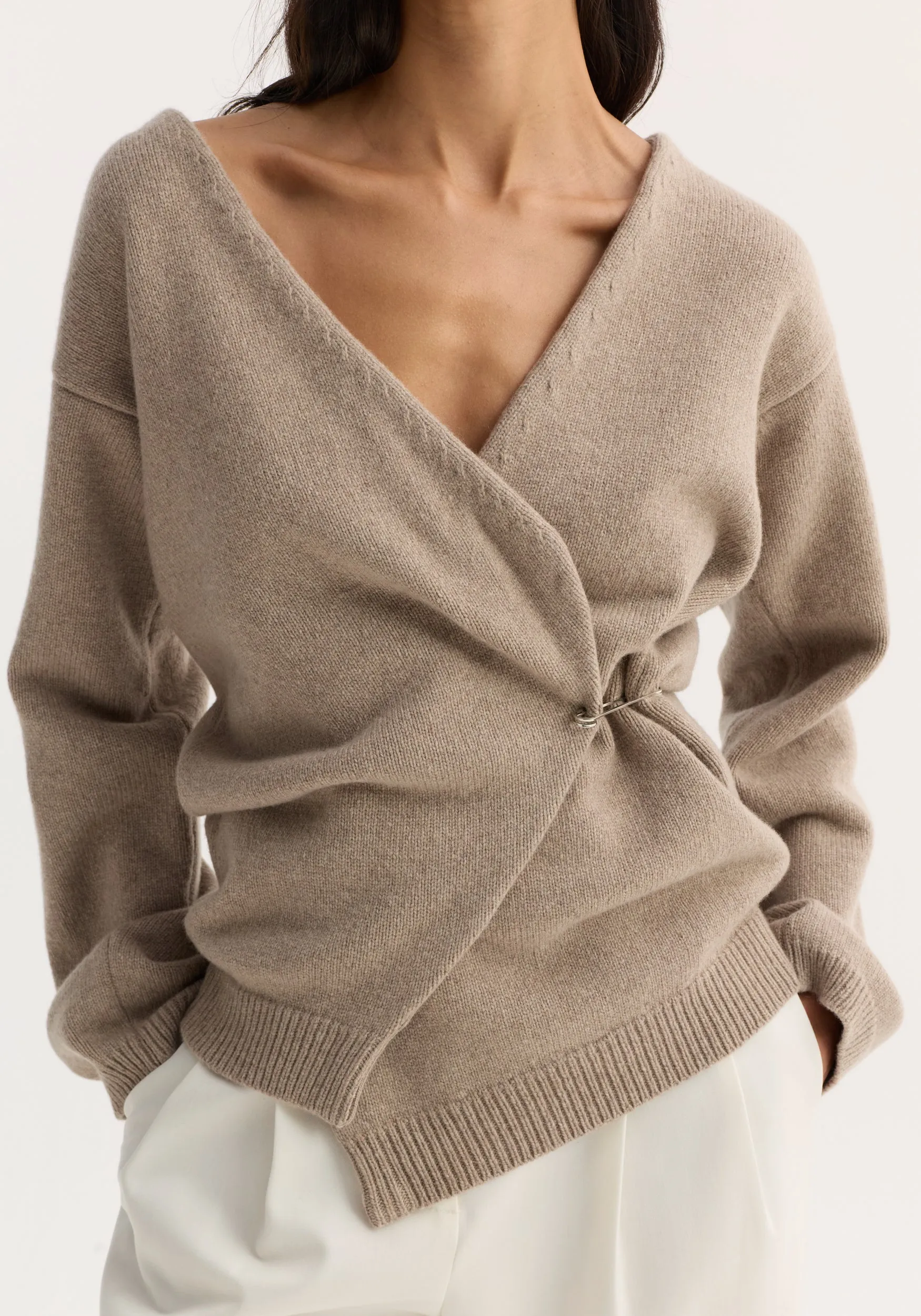 Off-shoulder wrap cardigan | light taupe sold by Rohe product image thumbnail 4