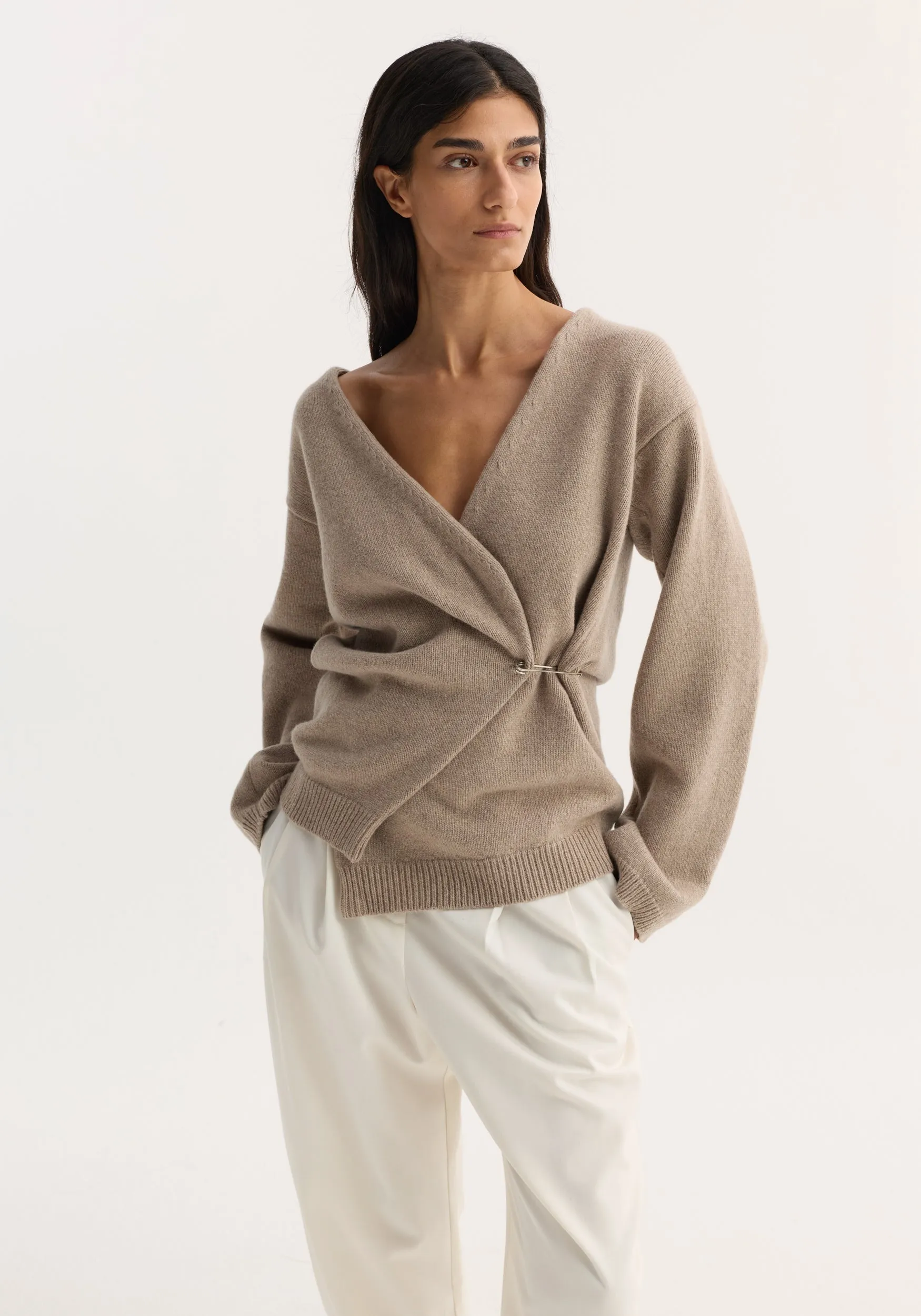 Off-shoulder wrap cardigan | light taupe sold by Rohe product image thumbnail 2