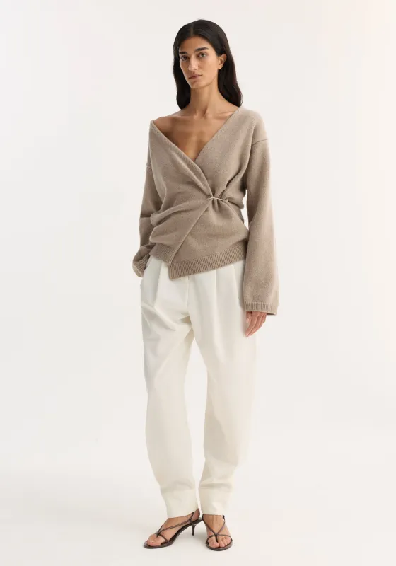 Off-shoulder wrap cardigan | light taupe made by Rohe