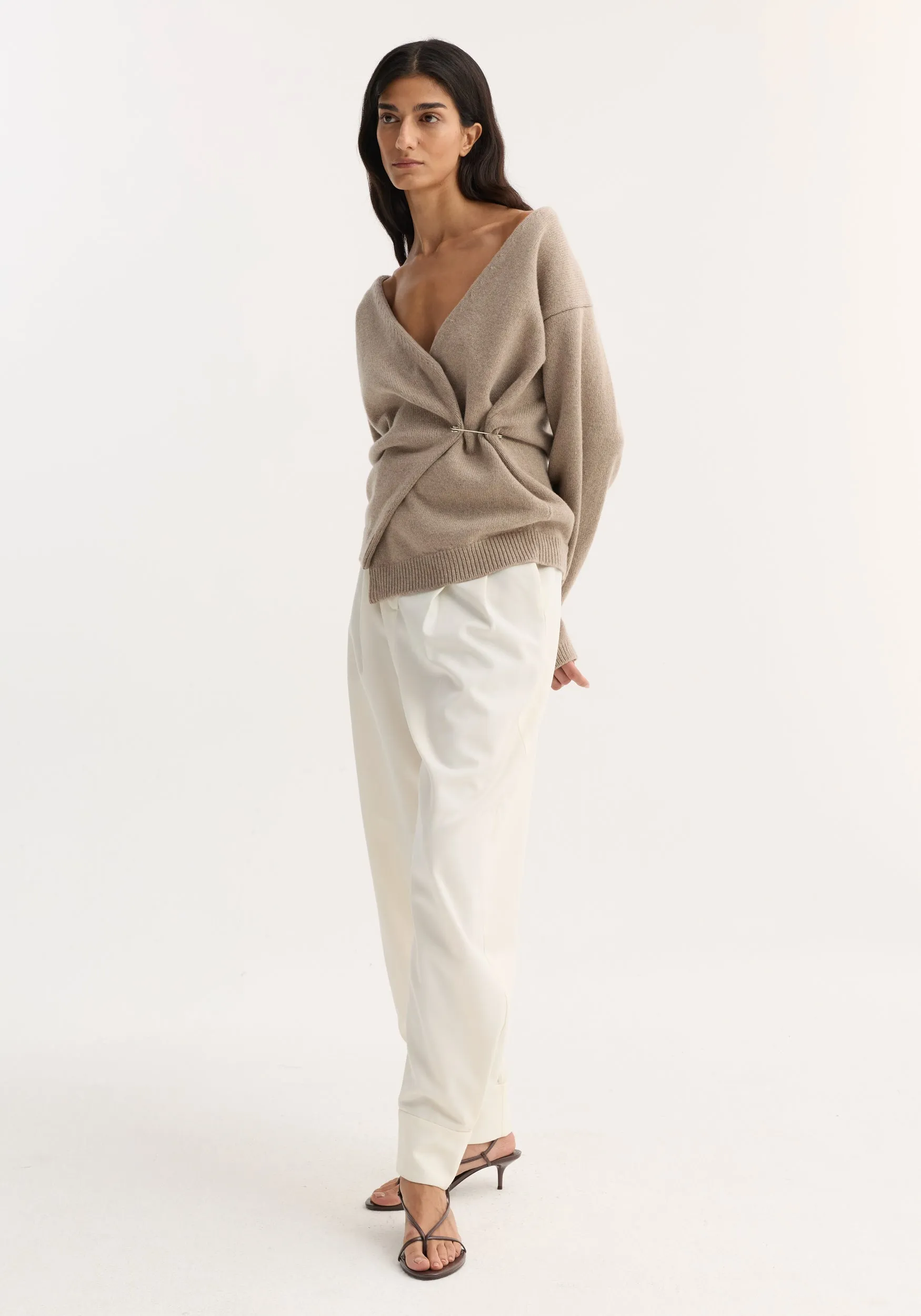 Off-shoulder wrap cardigan | light taupe sold by Rohe product image thumbnail 3