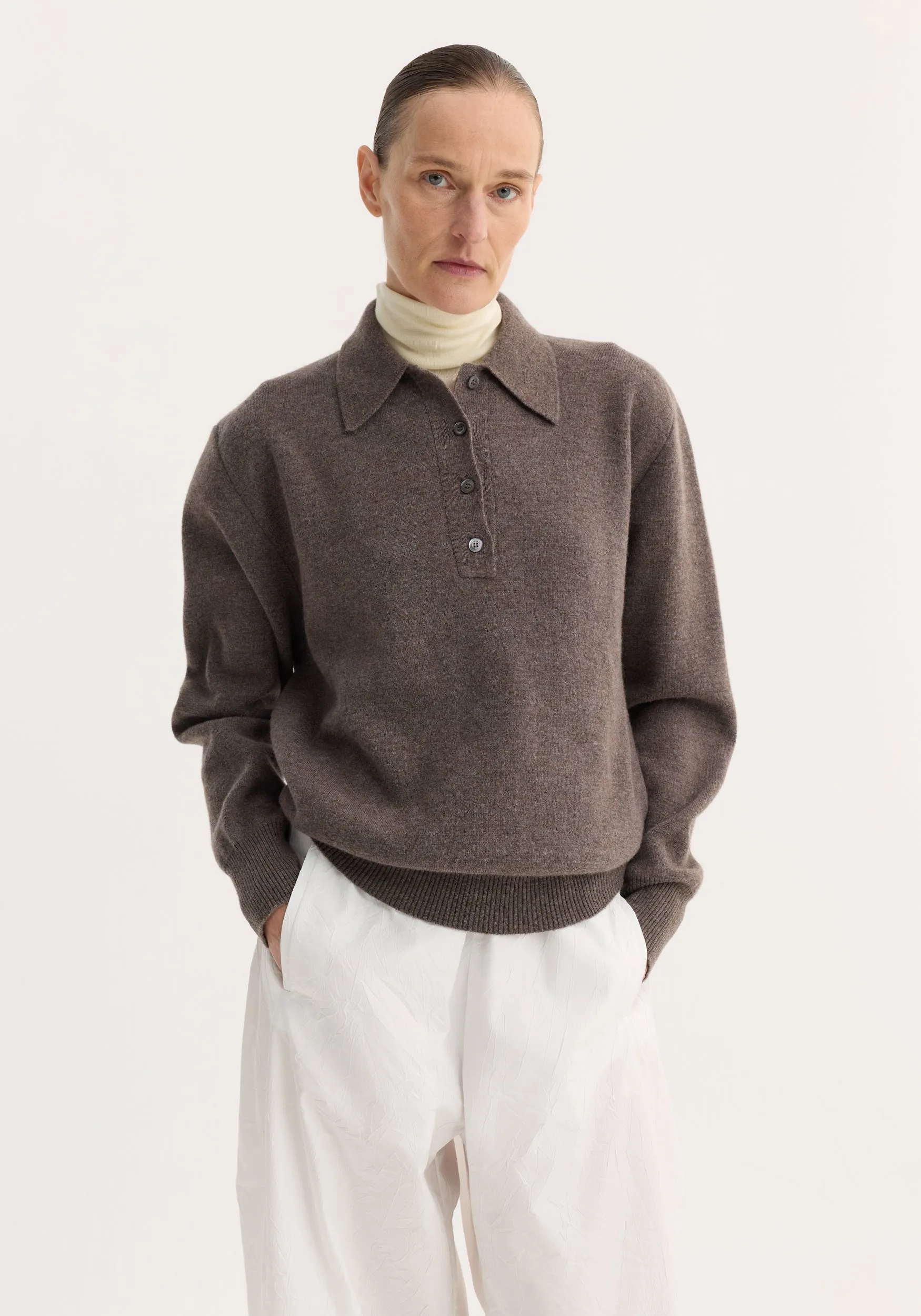 Compact knitted polo | mud melange sold by Rohe product image thumbnail 2