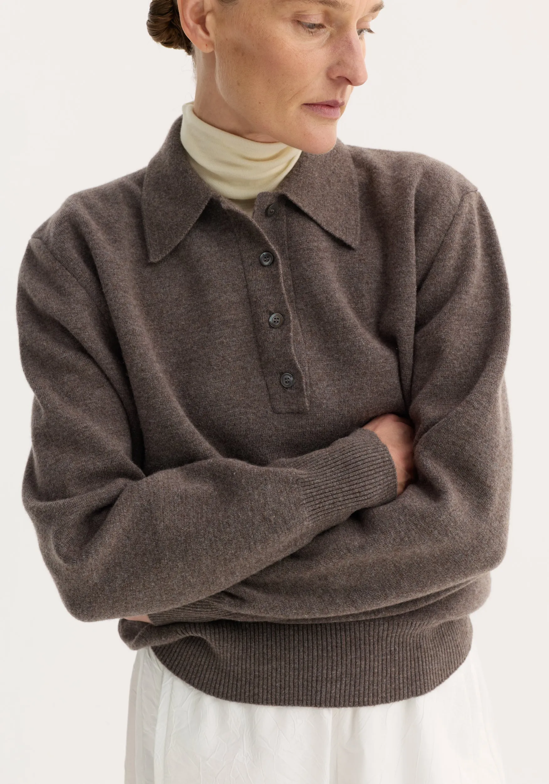 Compact knitted polo | mud melange sold by Rohe product image thumbnail 3