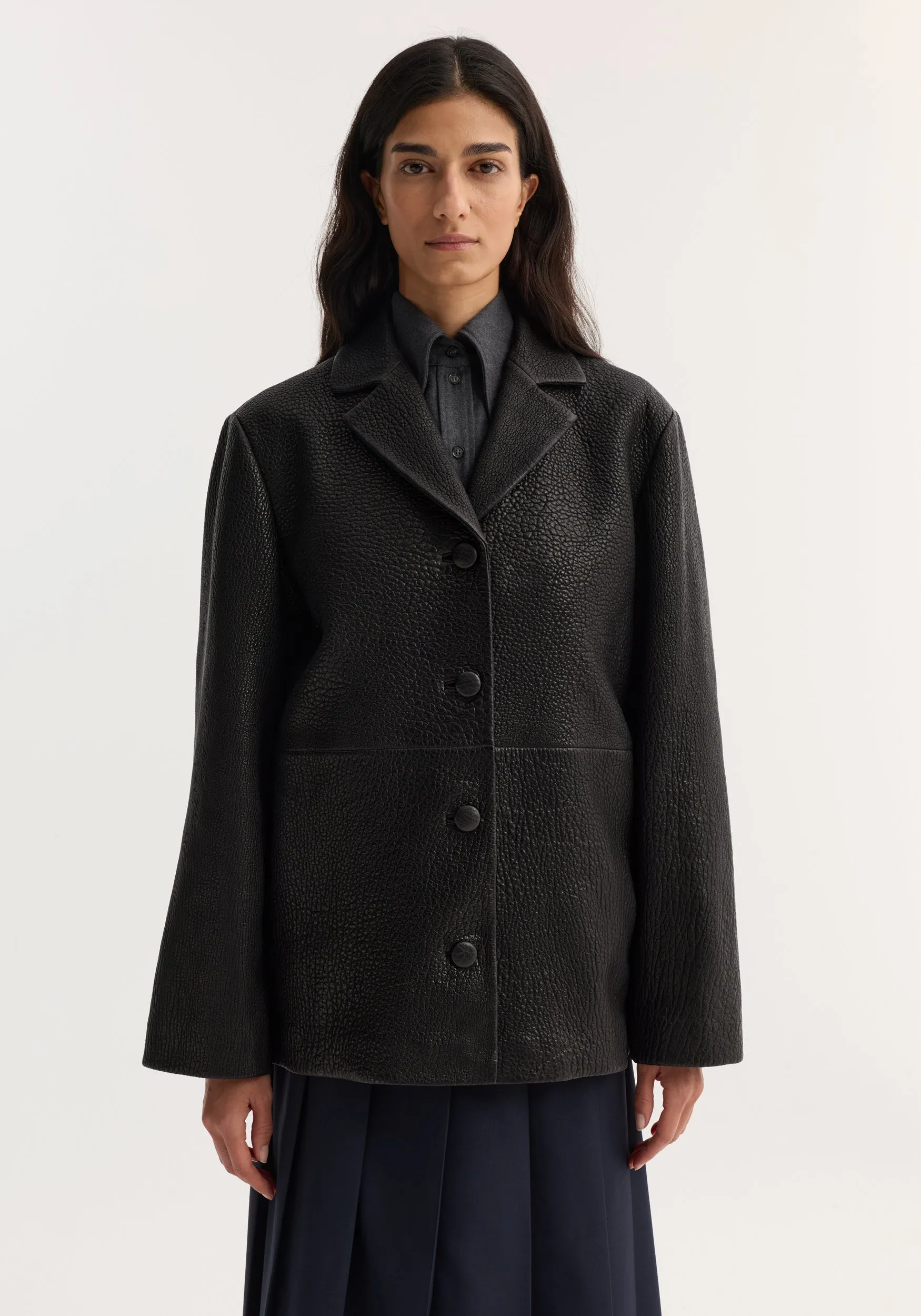 Leather jacket with small lapel | black sold by Rohe product image thumbnail 2