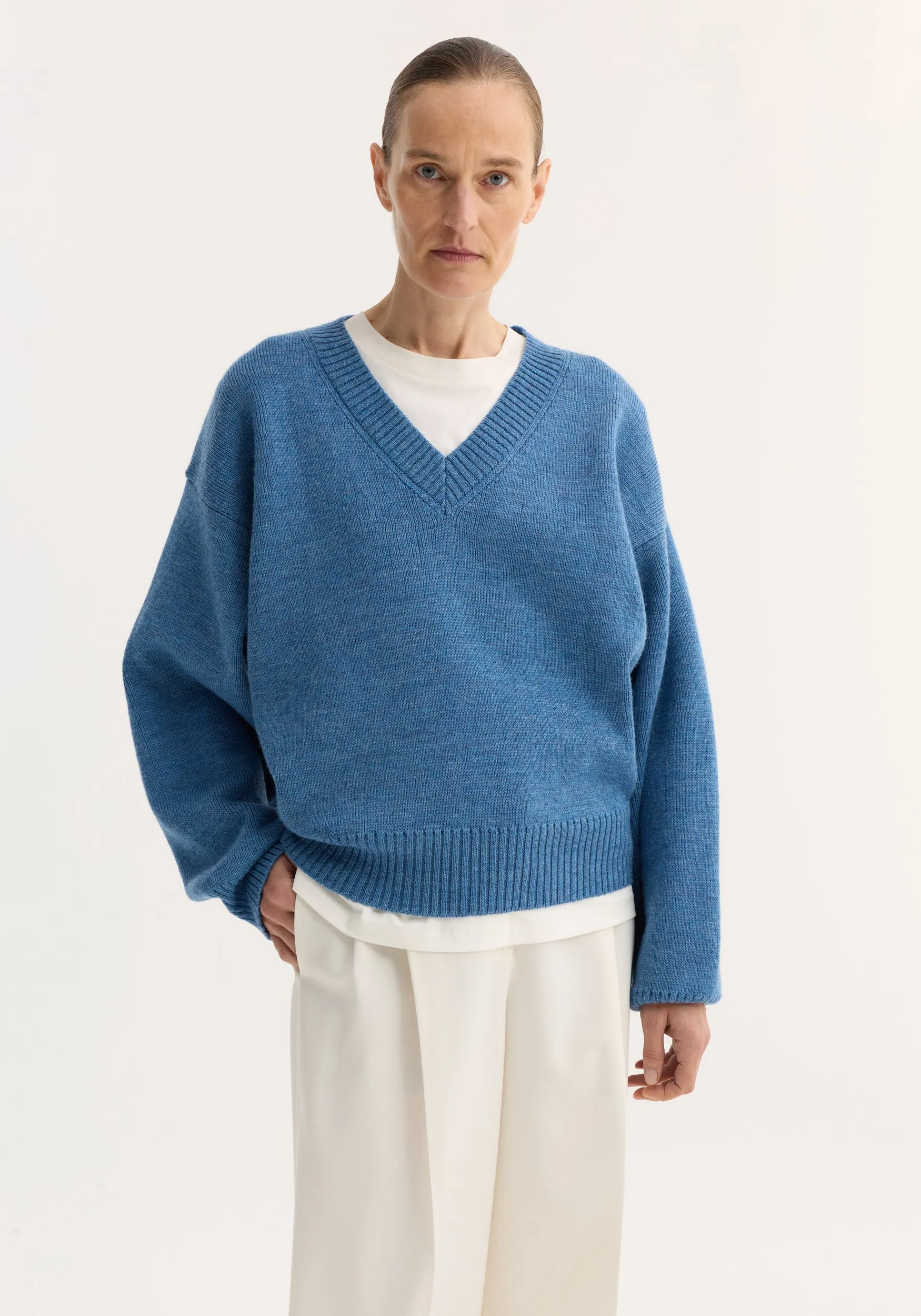 V-neck knitted jumper | denim blue melange sold by Rohe product image thumbnail 2