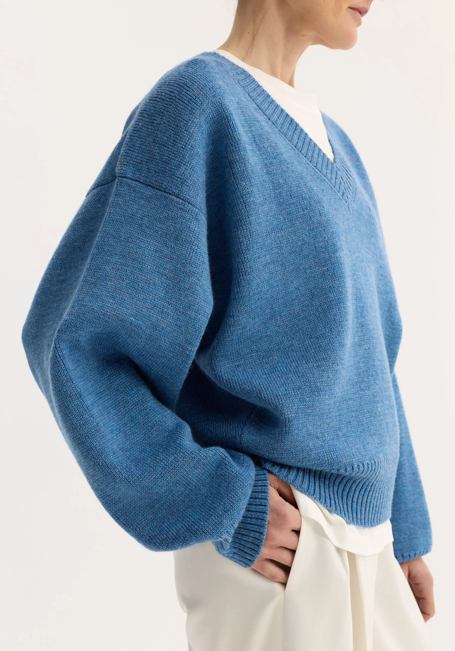 V-neck knitted jumper | denim blue melange sold by Rohe product image thumbnail 5