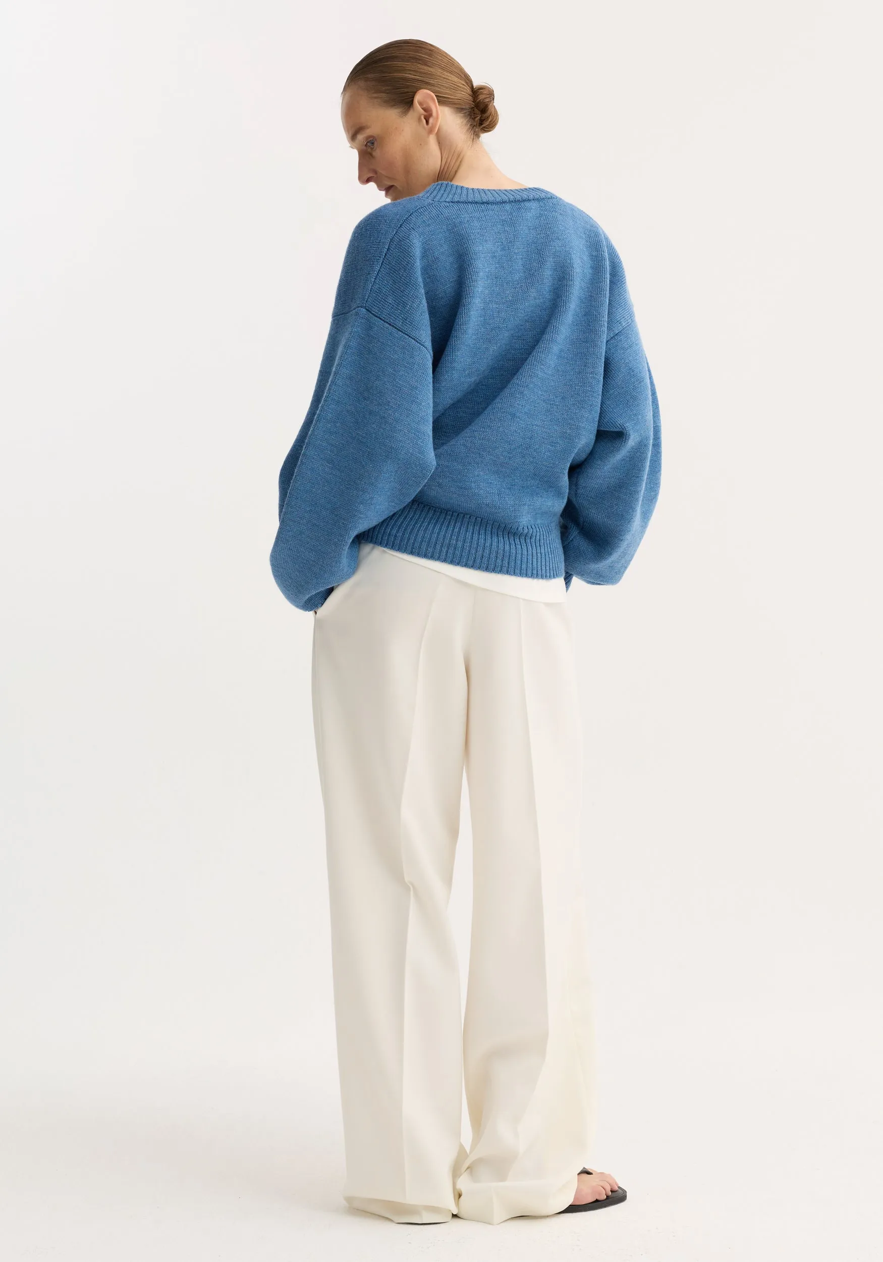 V-neck knitted jumper | denim blue melange sold by Rohe product image thumbnail 4