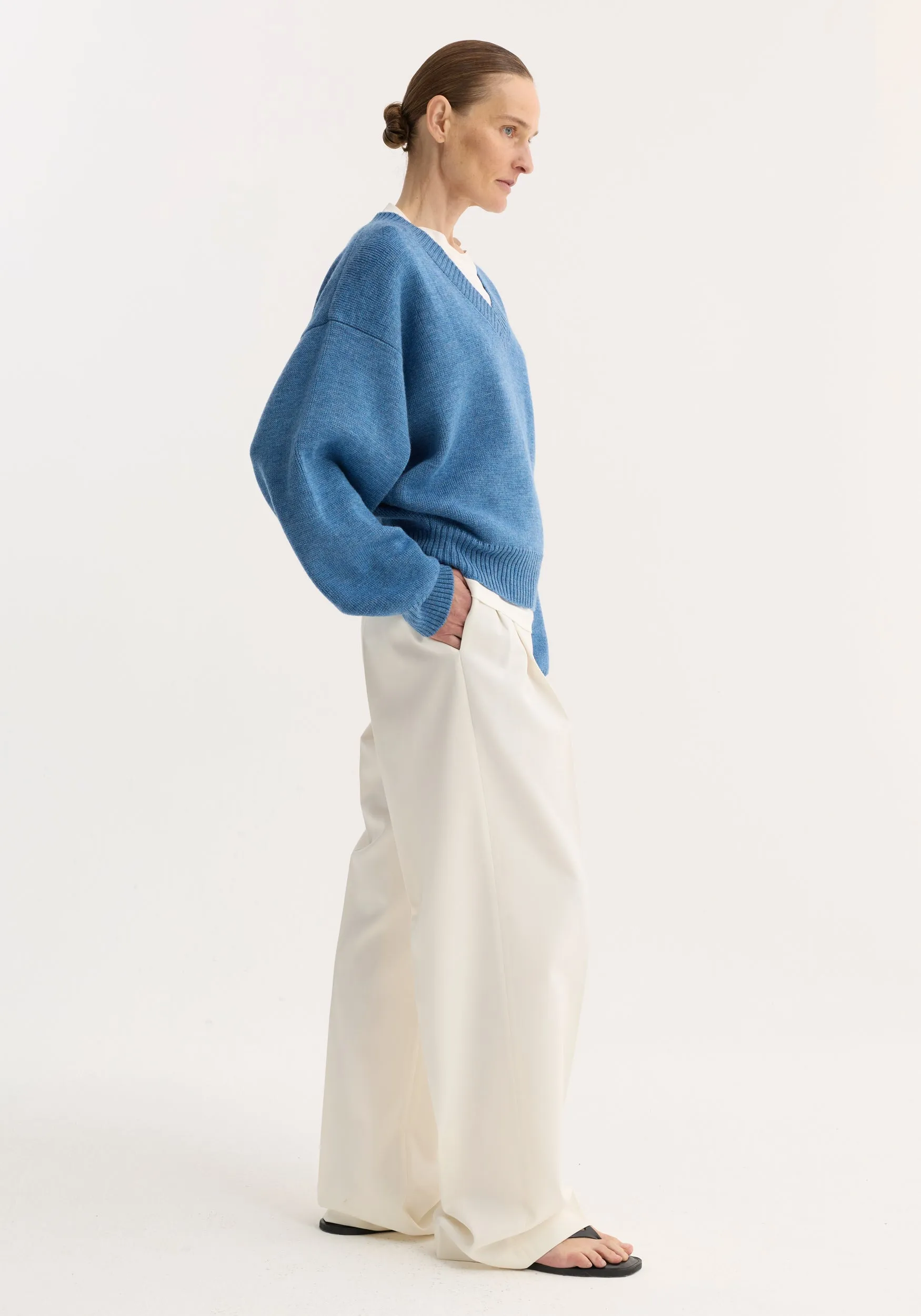 V-neck knitted jumper | denim blue melange sold by Rohe product image thumbnail 3