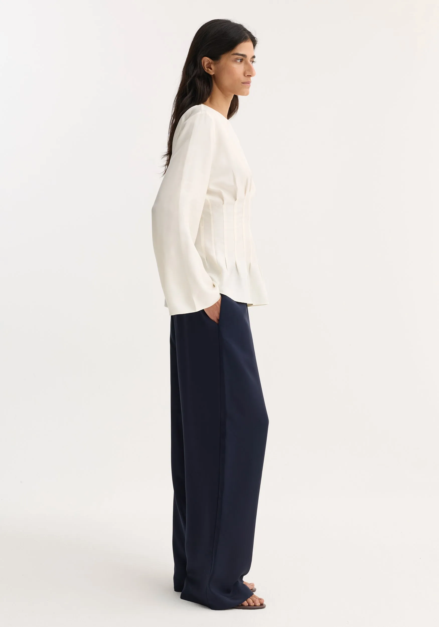 Pleated silk top | cream sold by Rohe product image thumbnail 3