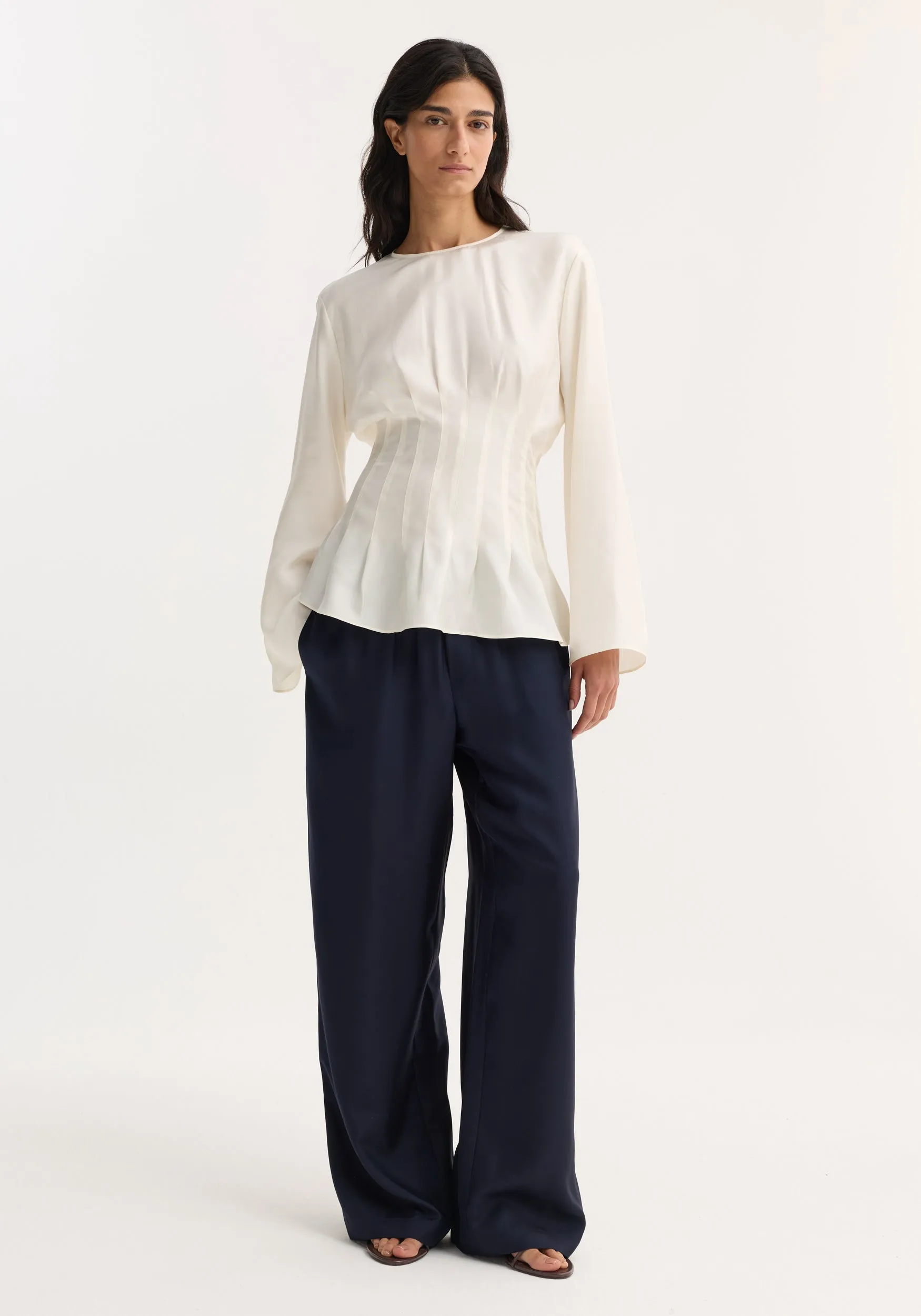 Pleated silk top | cream sold by Rohe