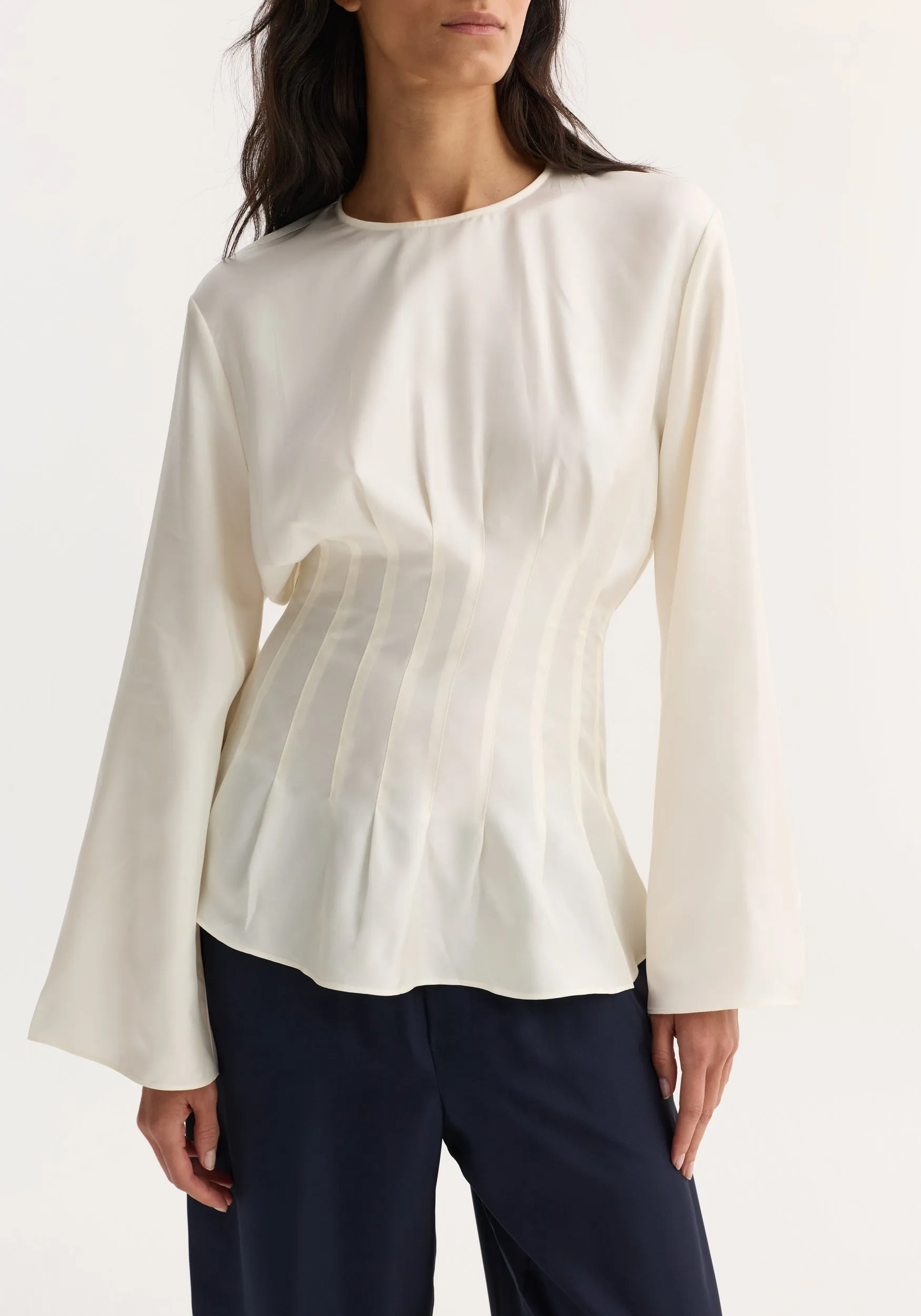 Pleated silk top | cream sold by Rohe product image thumbnail 4