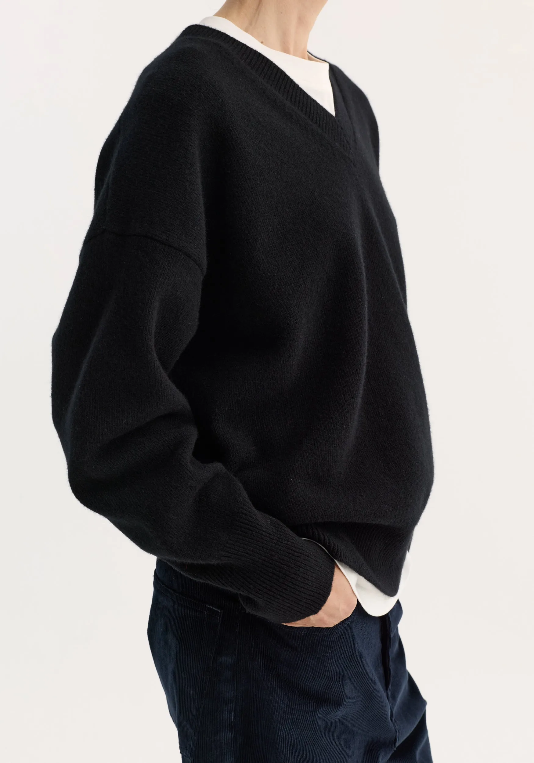 V-neck knitted jumper | black sold by Rohe product image thumbnail 3