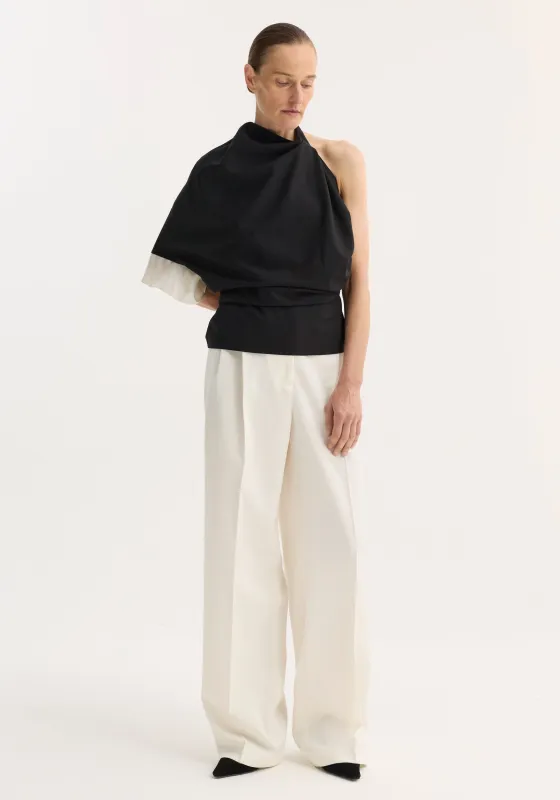 Draped open back wool top | black sold by Rohe