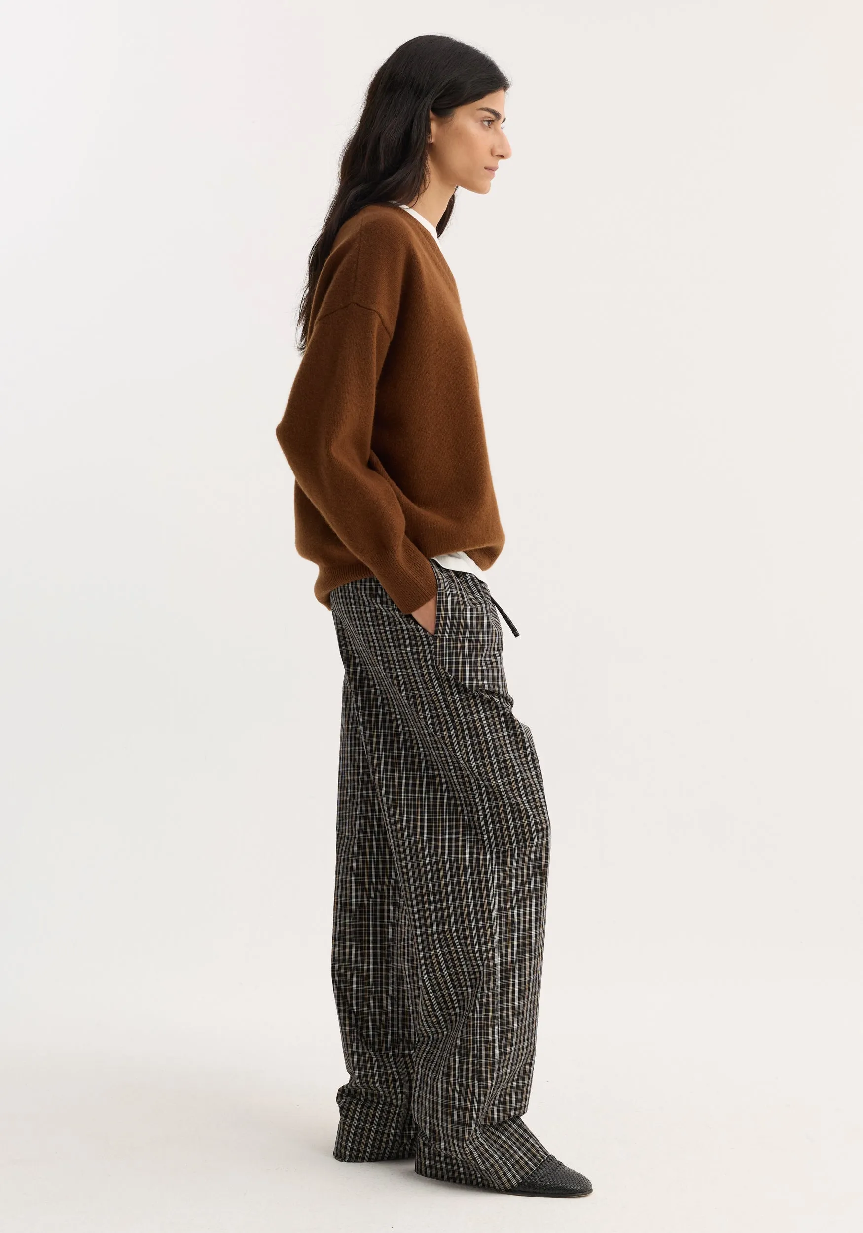 Relaxed fit trousers | black / brown check sold by Rohe product image thumbnail 3