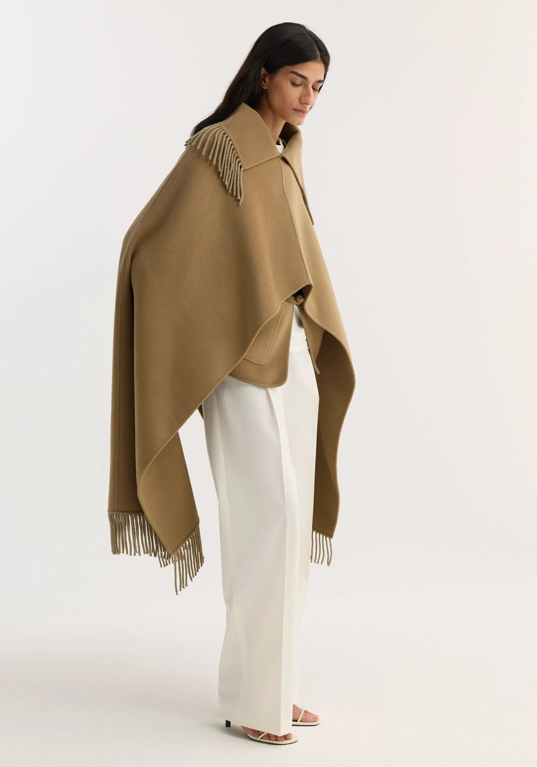 Fringe scarf poncho | camel sold by Rohe product image thumbnail 5