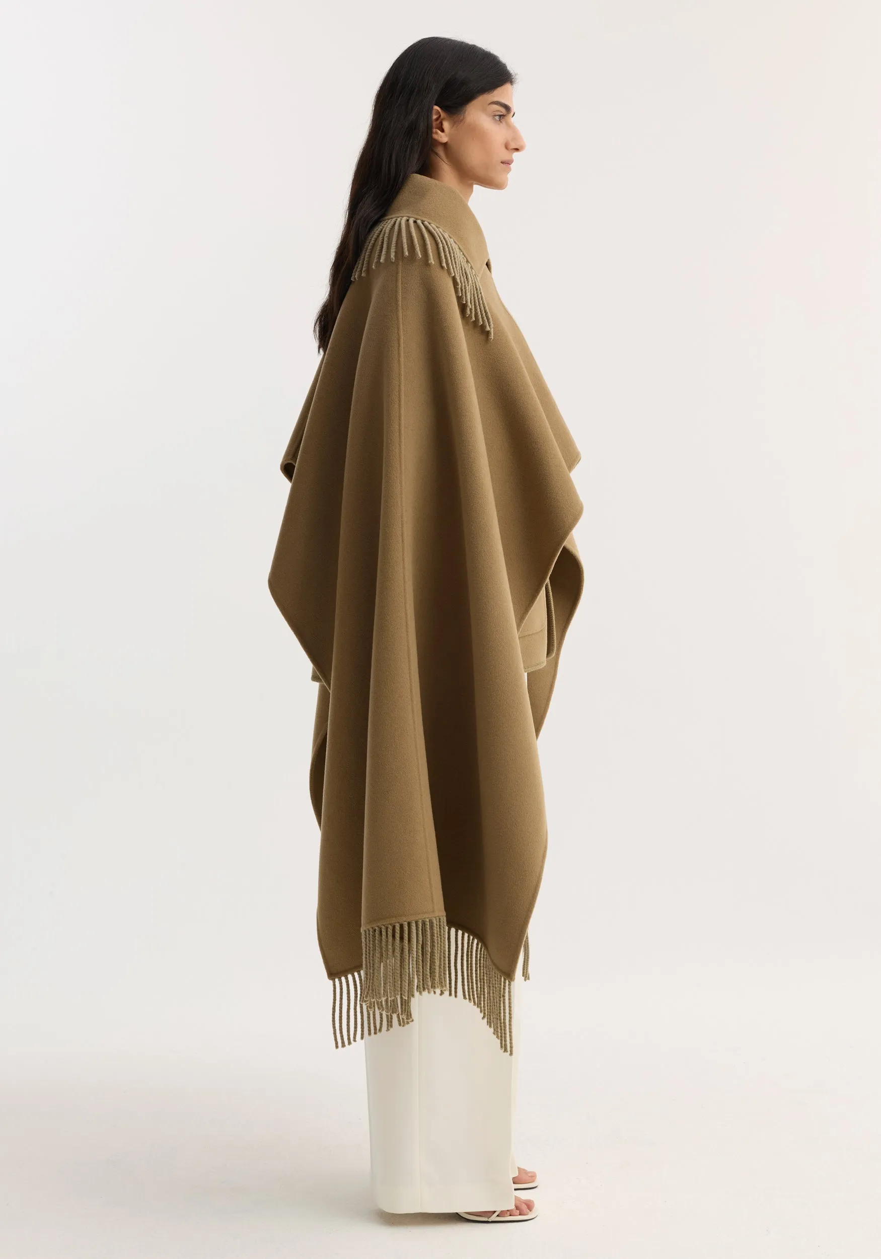 Fringe scarf poncho | camel sold by Rohe product image thumbnail 4