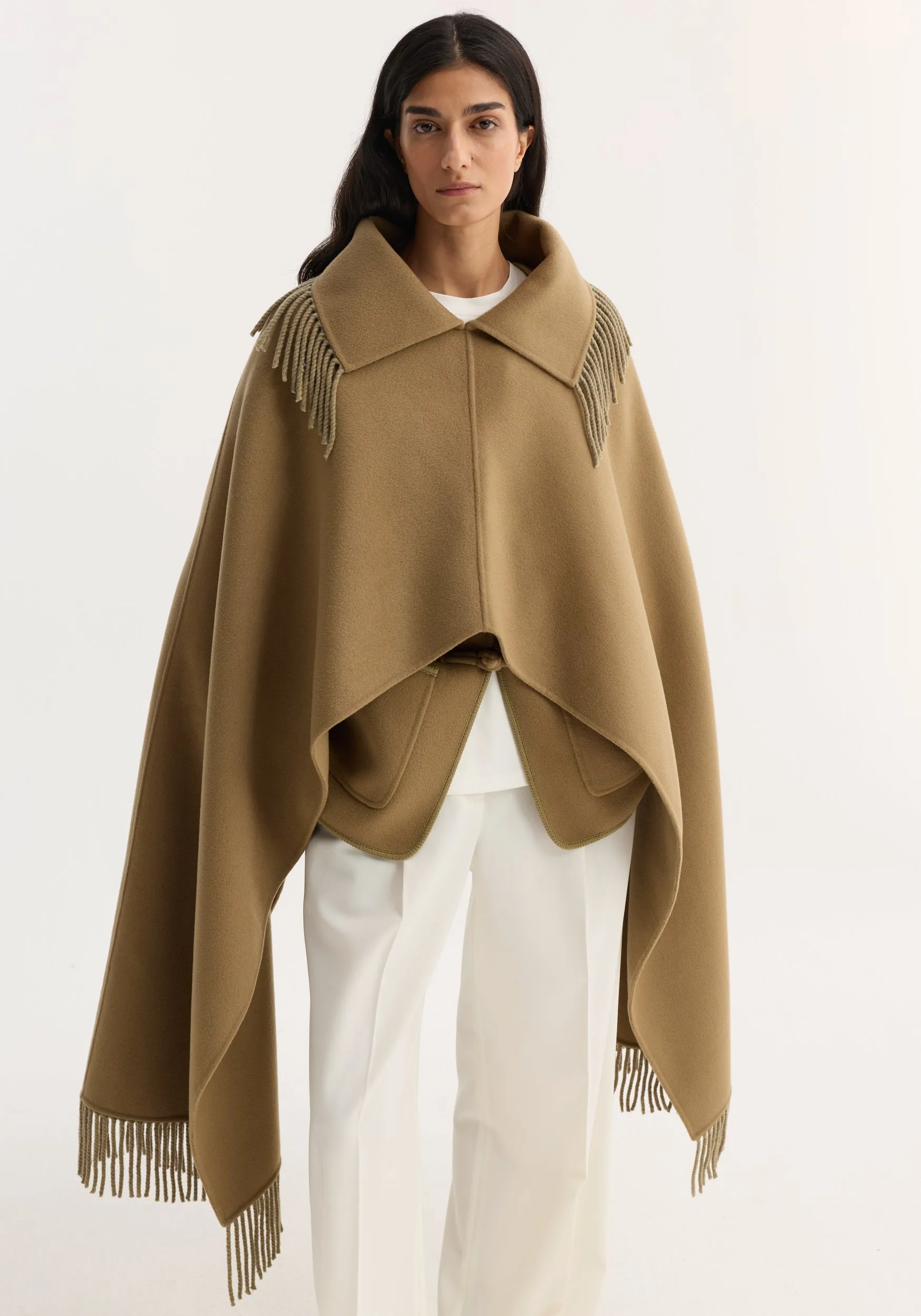 Fringe scarf poncho | camel sold by Rohe product image thumbnail 2