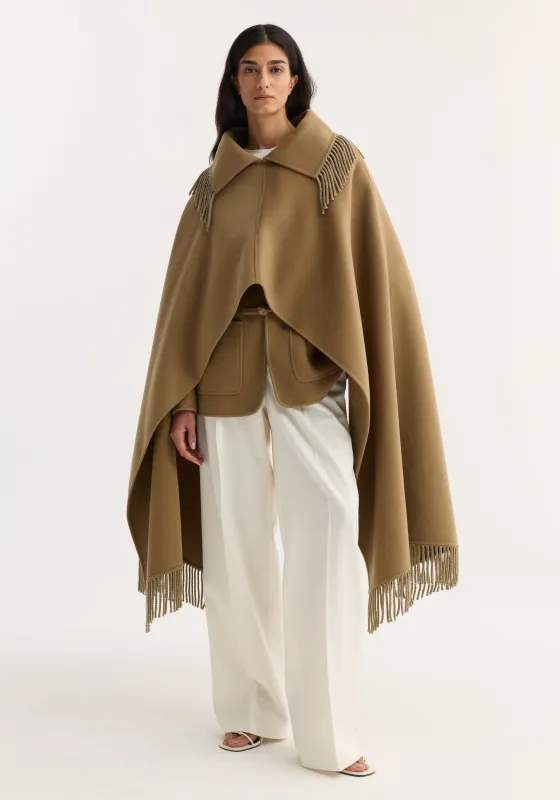 Fringe scarf poncho | camel made by Rohe