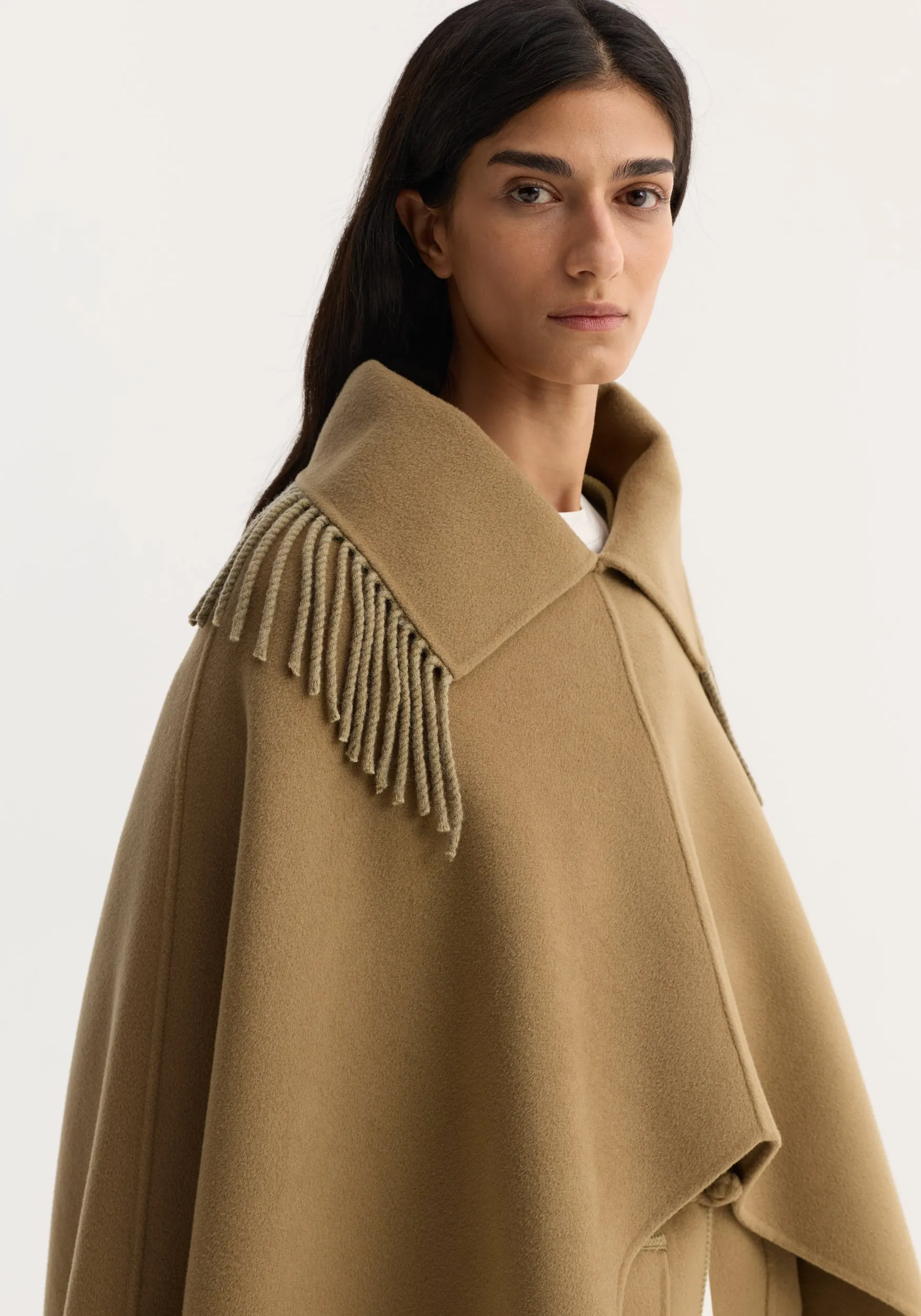 Fringe scarf poncho | camel sold by Rohe product image thumbnail 3