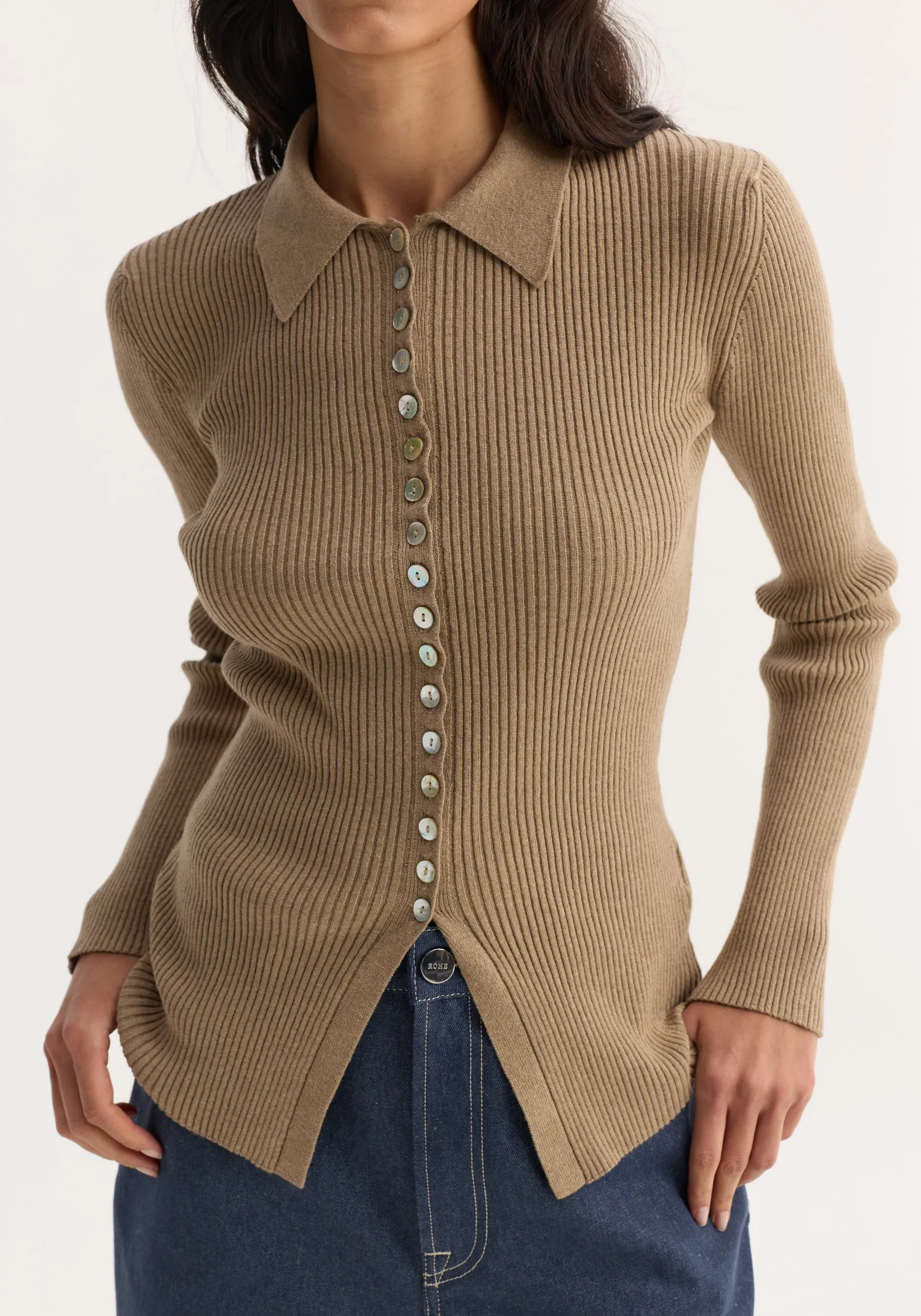Elongated rib cardigan | taupe melange sold by Rohe product image thumbnail 3