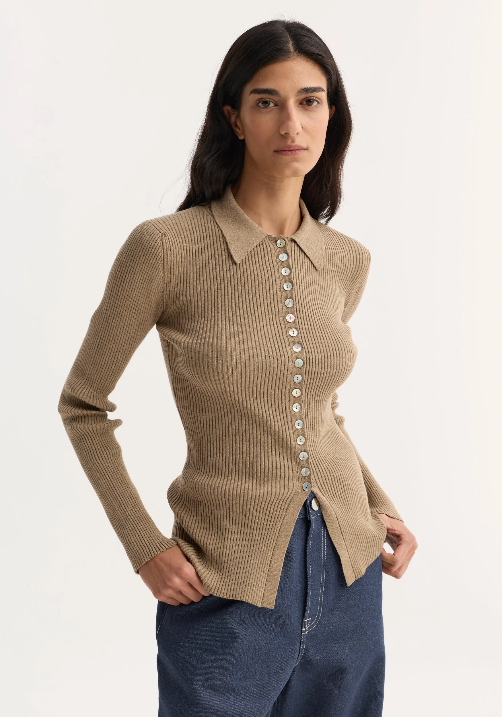 Elongated rib cardigan | taupe melange sold by Rohe product image thumbnail 2