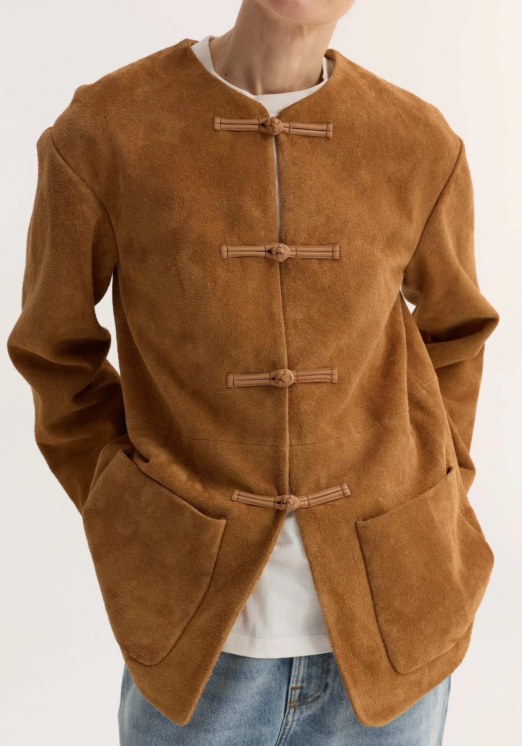 Pankou closure suede jacket | cognac sold by Rohe product image thumbnail 3