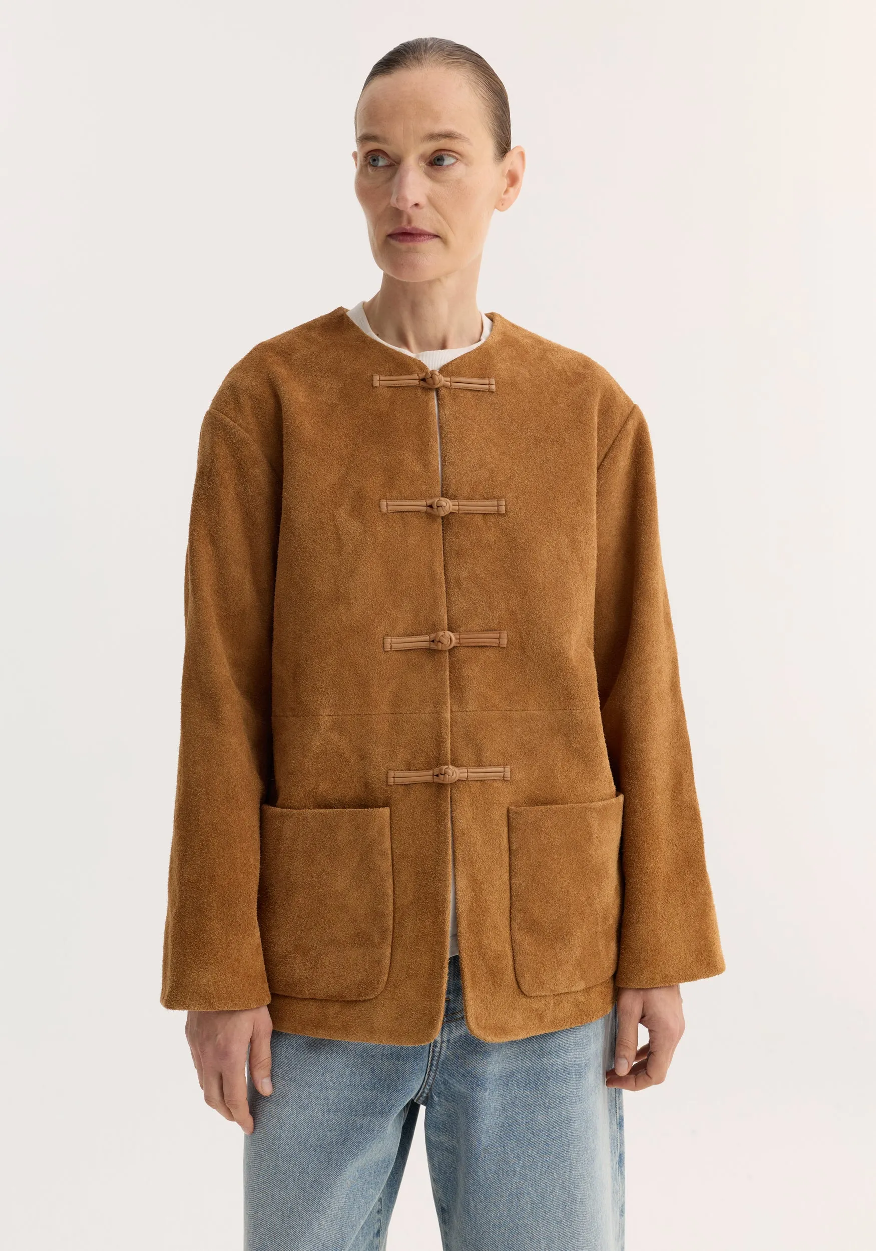 Pankou closure suede jacket | cognac sold by Rohe product image thumbnail 2