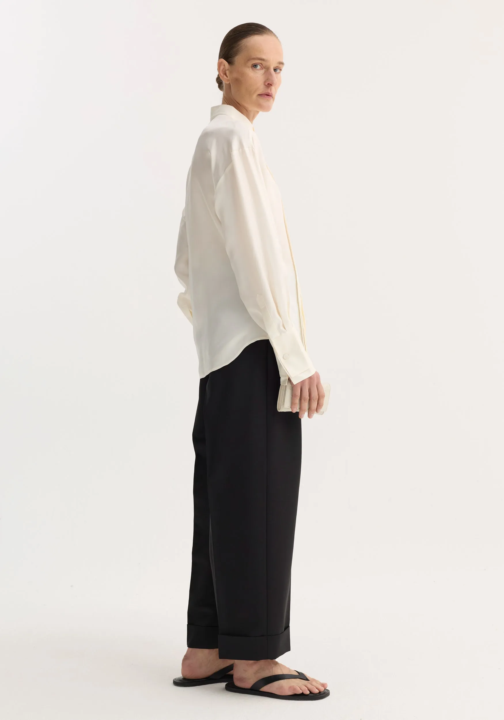 Shaped tuxedo silk shirt | cream sold by Rohe product image thumbnail 3